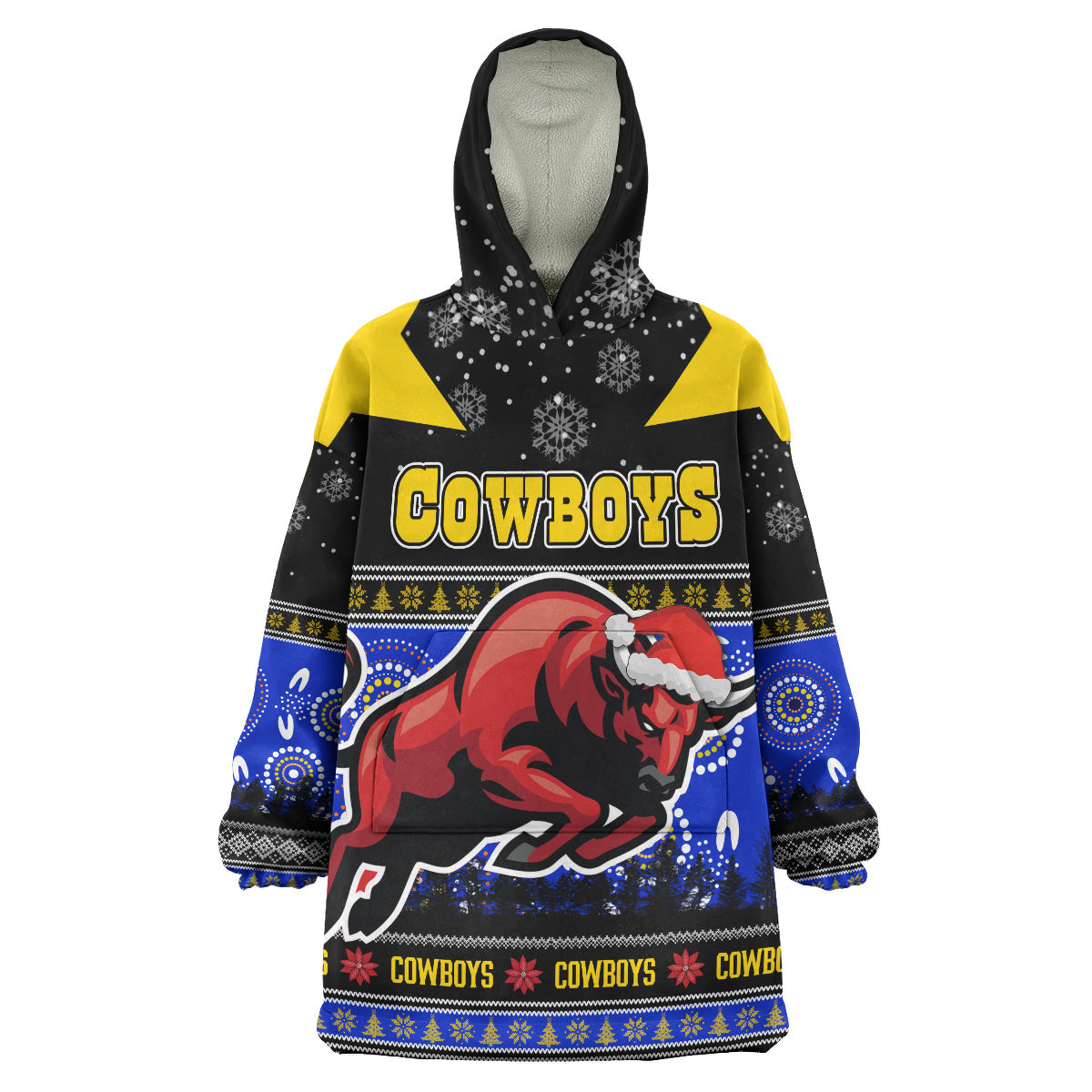 Cowboys Rugby Christmas Snug Hoodie - Custom Cowboys Ugly Christmas And Aboriginal Patterns Wearable Blanket Hoodie - Vibe Hoodie Shop