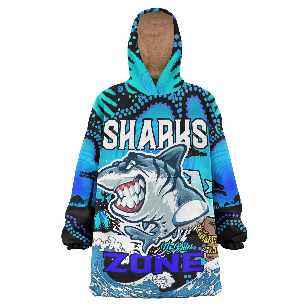 Sharks Rugby Snug Hoodie - Custom Naidoc Sharks No Rules Zone Rugby Ball Torres Strait with Aboriginal Culture Wearable Blanket Hoodie RLT14 - Vibe Hoodie Shop