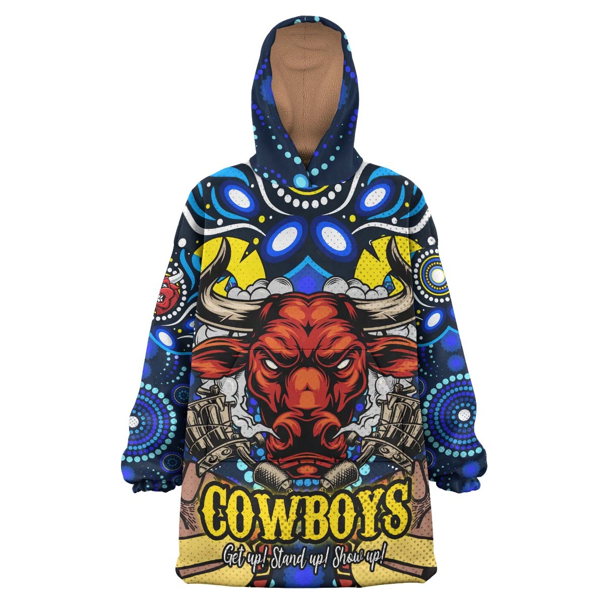 Cowboys Rugby Snug Hoodie - Custom Naidoc Week "Get up! Stand up! Show up!" with Aboriginal Dot Painting Style Wearable Blanket Hoodie RLT14 - Vibe Hoodie Shop