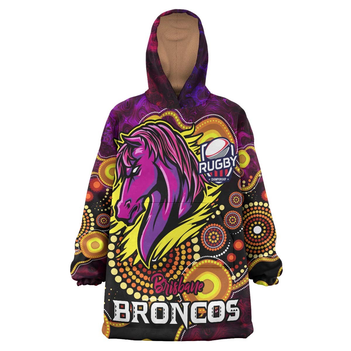 Broncos Rugby Snug Hoodie - Custom Personalised Broncos with Aboriginal Dot Painting Player And Number Wearable Blanket Hoodie RLT14 - Vibe Hoodie Shop