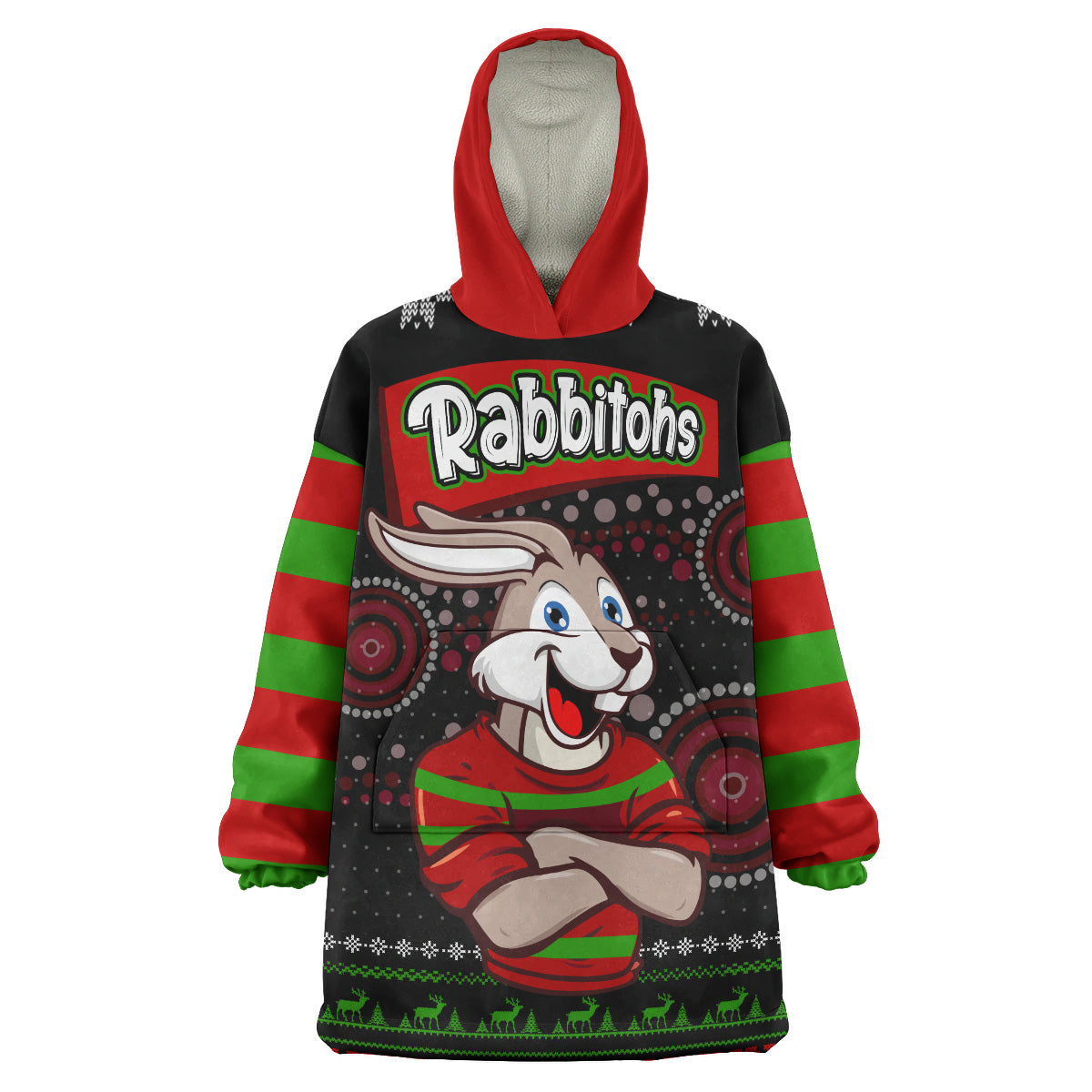 Rabbitohs Rugby Christmas Snug Hoodie - Custom Rabbitohs Ugly Christmas Knitted Wearable Blanket Hoodie - Vibe Hoodie Shop