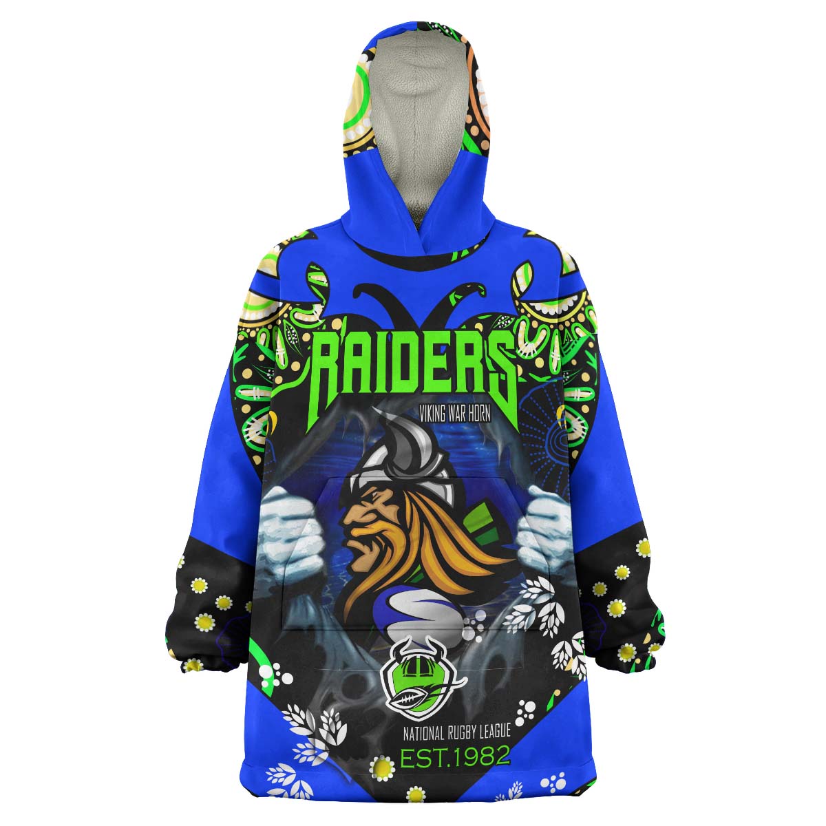Raiders Rugby Snug Hoodie - Custom Personalised Raiders with Aboriginal Culture League Rugby Team Player And Number Wearable Blanket Hoodie - Vibe Hoodie Shop