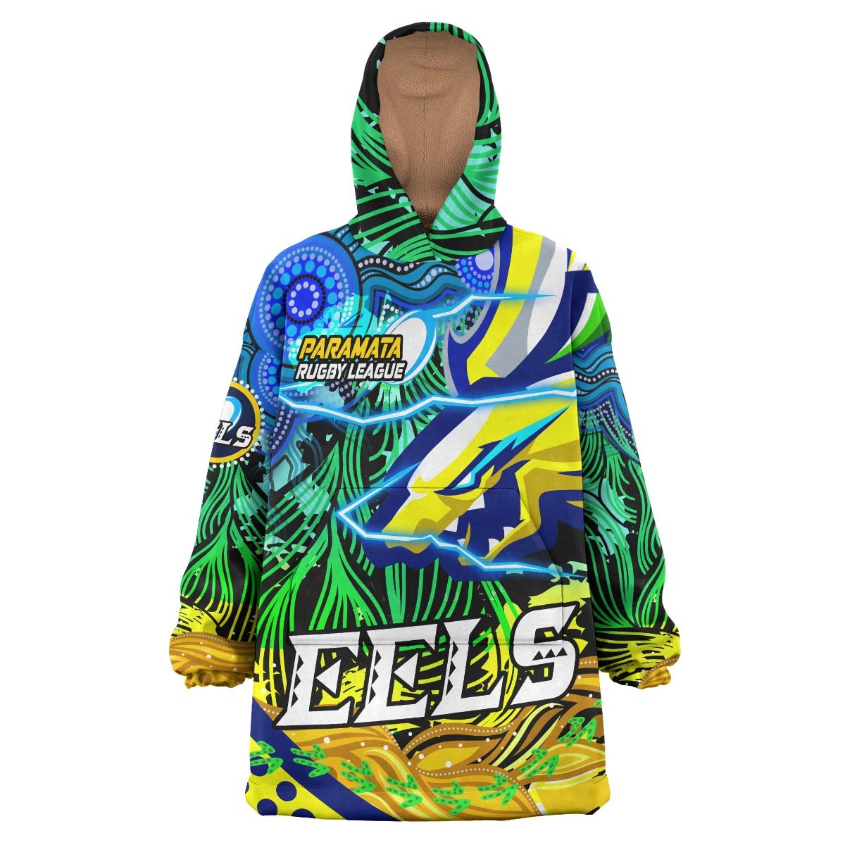 Eels Rugby Snug Hoodie - Custom Paramata Electric Eels with Aboriginal Dot Painting Player And Number Wearable Blanket Hoodie RLT14 - Vibe Hoodie Shop