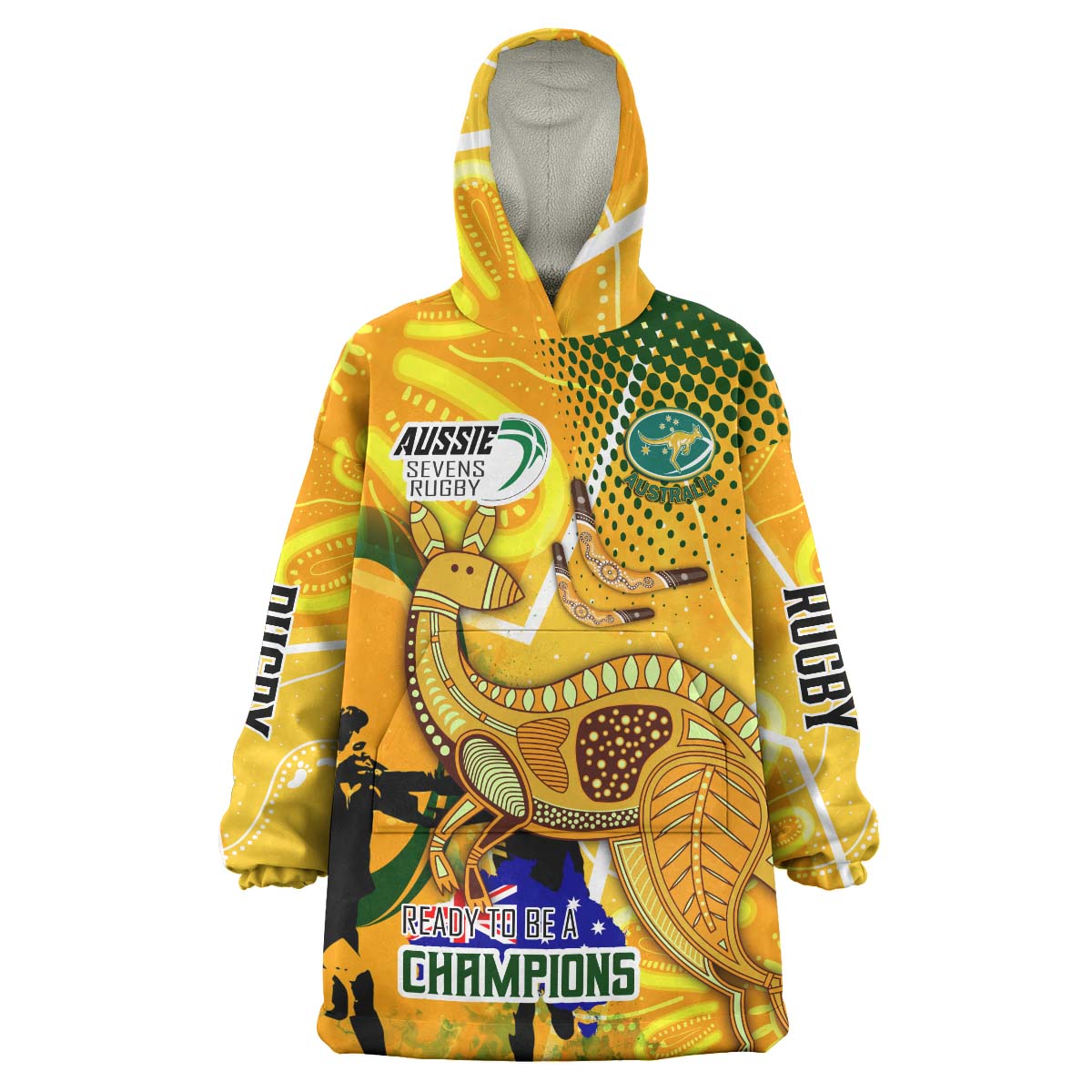 Australia National Rugby Sevens Team Snug Hoodie - Custom Autralia 7s Team with Aboriginal Player And Number Wearable Blanket Hoodie - Vibe Hoodie Shop