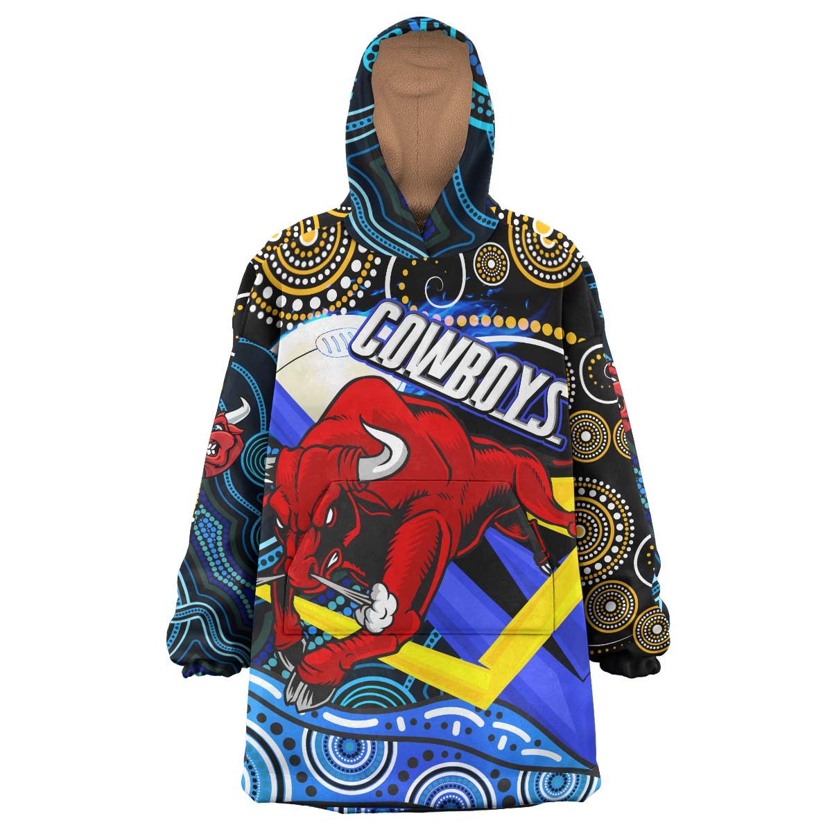 Cowboys Rugby Snug Hoodie - Queensland Cowboys with Aboriginal Dot Painting Style Wearable Blanket Hoodie RLT14 - Vibe Hoodie Shop