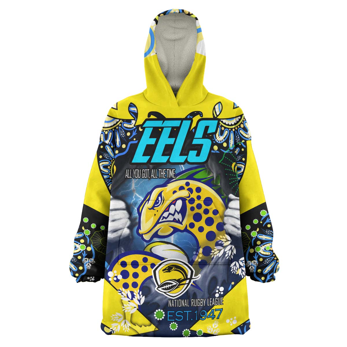 Eels Rugby Snug Hoodie - Custom Personalised Eels "All You Got, All The Time" Aboriginal Player And Number Wearable Blanket Hoodie - Vibe Hoodie Shop