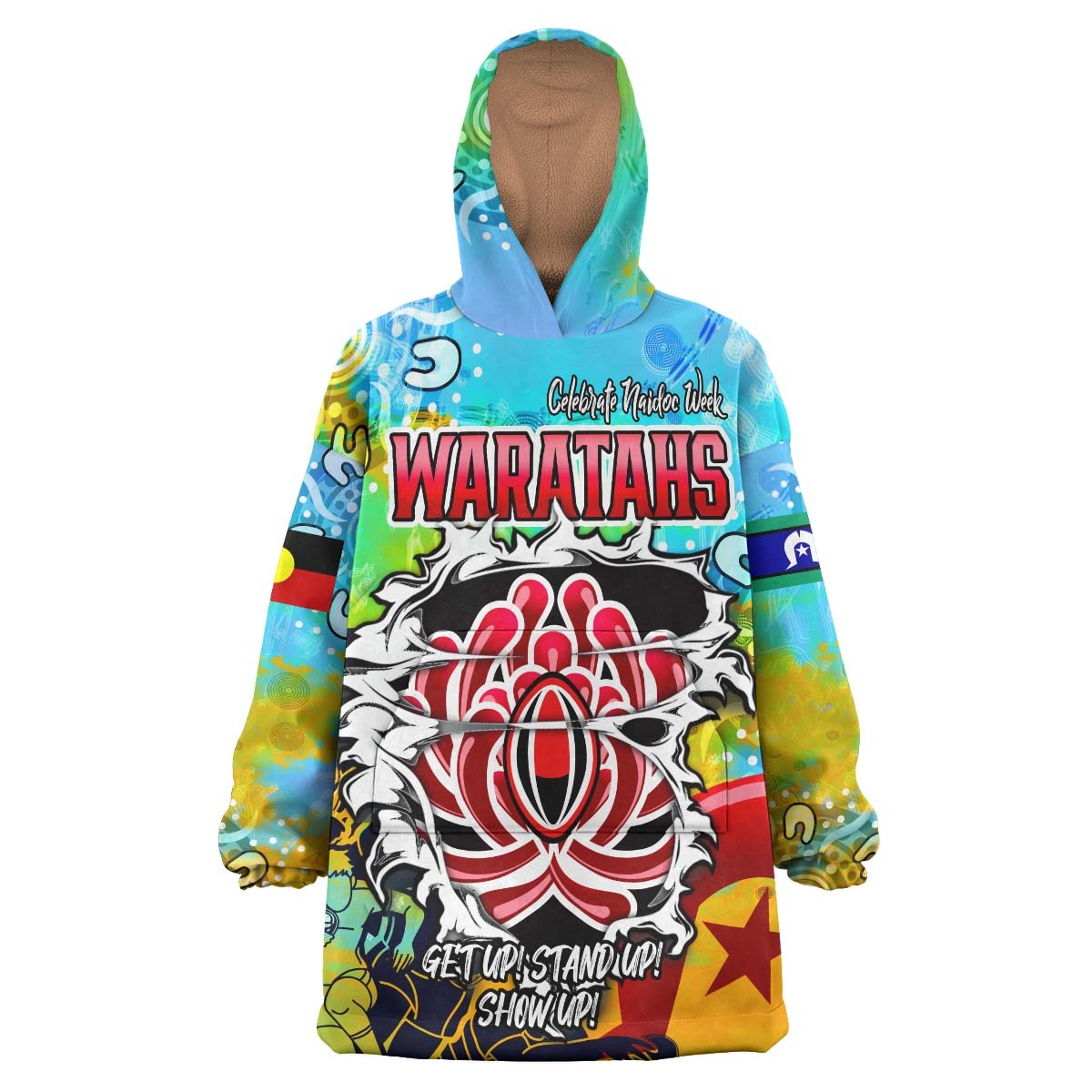 Waratahs Rugby Naidoc Week Snug Hoodie - Custom Waratahs Naidoc Week with Aboriginal "Get up! Stand up! Show up!" Wearable Blanket Hoodie RLT14 - Vibe Hoodie Shop