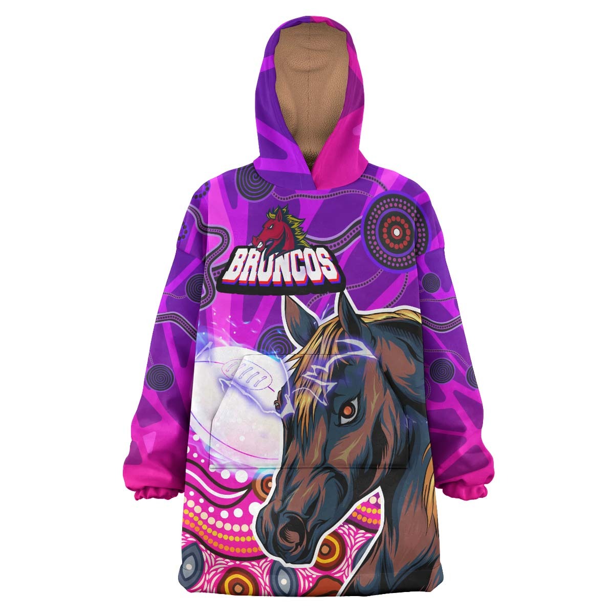 Broncos Rugby Snug Hoodie - Custom Low Poly Aboriginal Horse Dot Painting Wearable Blanket Hoodie RLT14 - Vibe Hoodie Shop