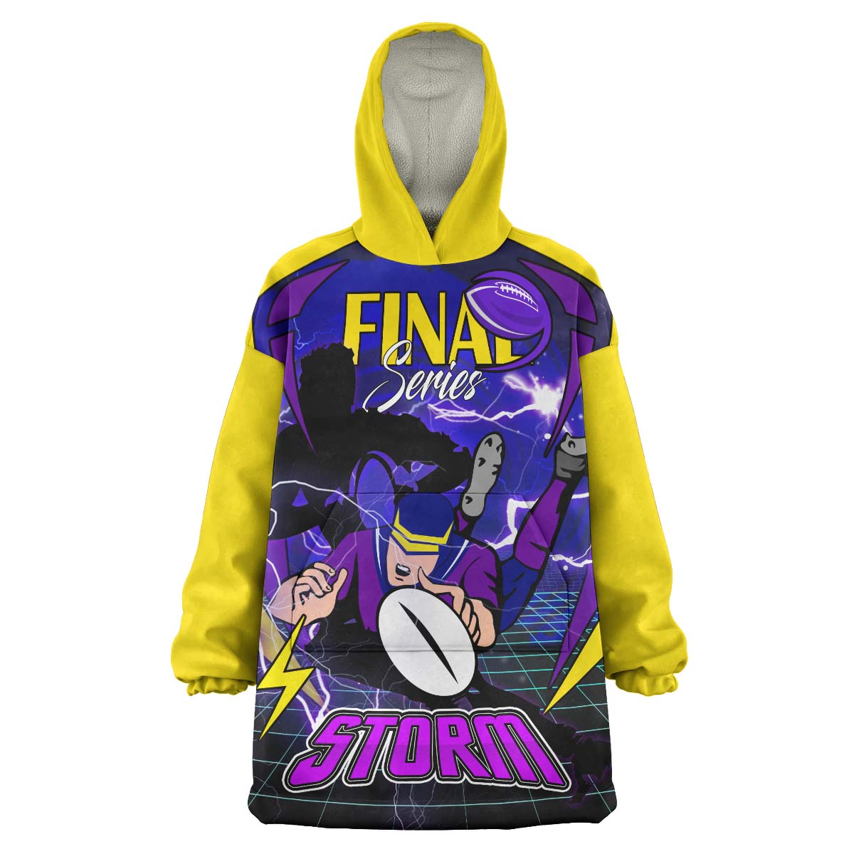 Storm Rugby Snug Hoodie - Custom Final Series Champions Storm Rugby League Player And Number Wearable Blanket Hoodie - Vibe Hoodie Shop