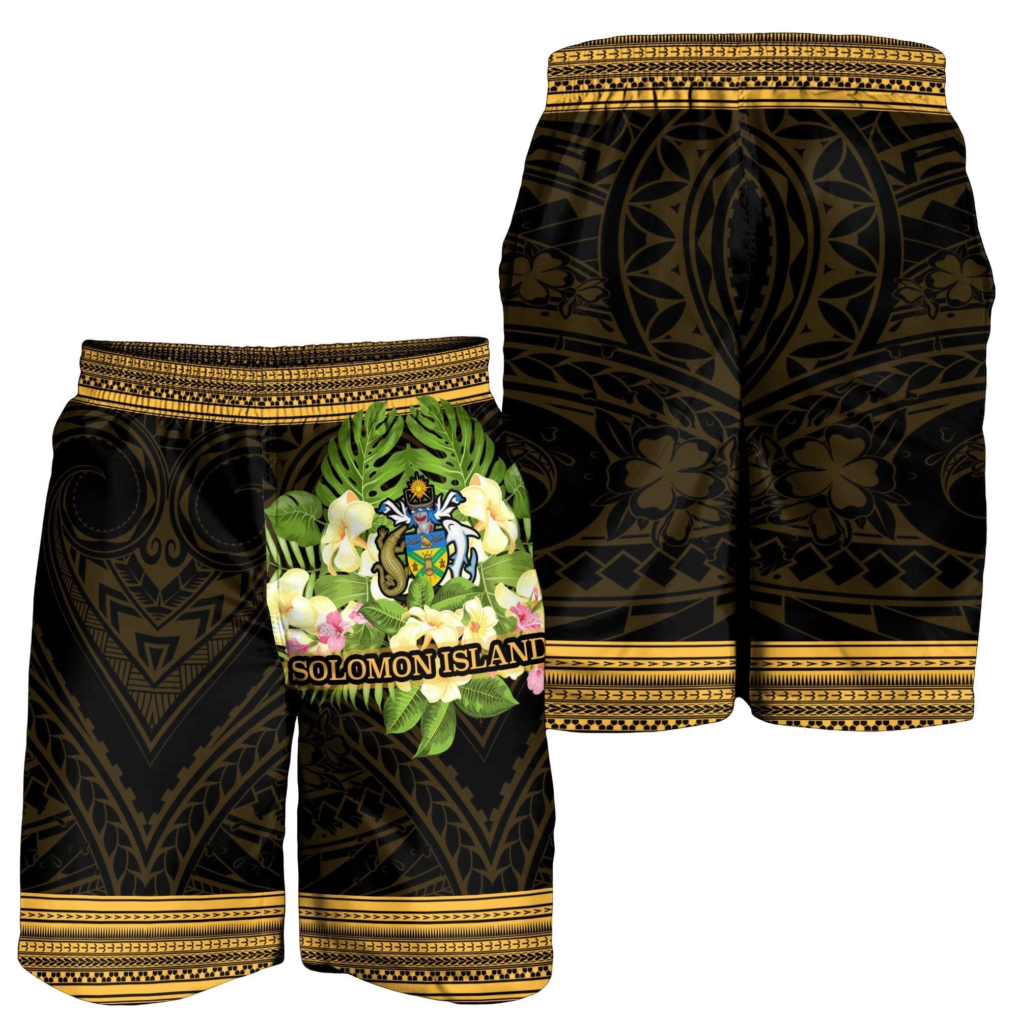 Solomon Islands Men's Shorts - Polynesian Gold Patterns Collection - Vibe Hoodie Shop