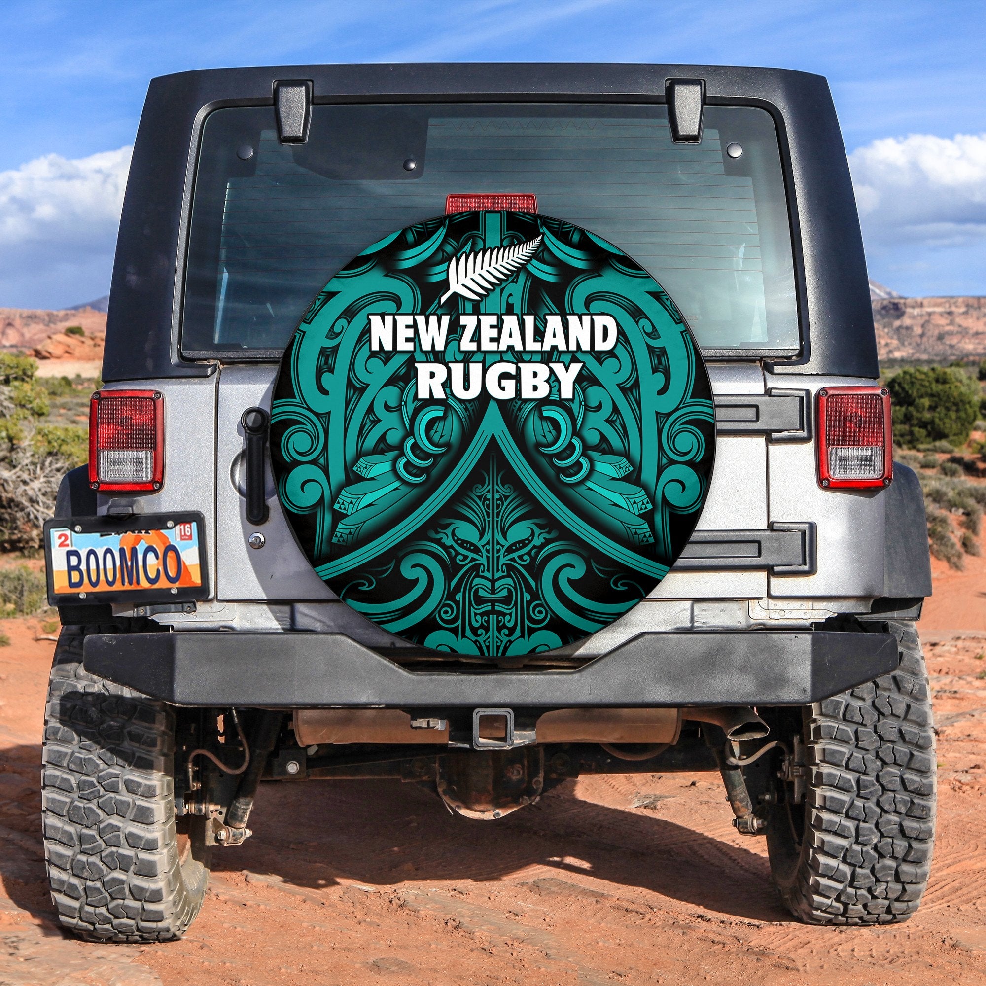 New Zealand Silver Fern Rugby Spare Tire Cover All Black Turquoise NZ Maori Pattern - Vibe Hoodie Shop