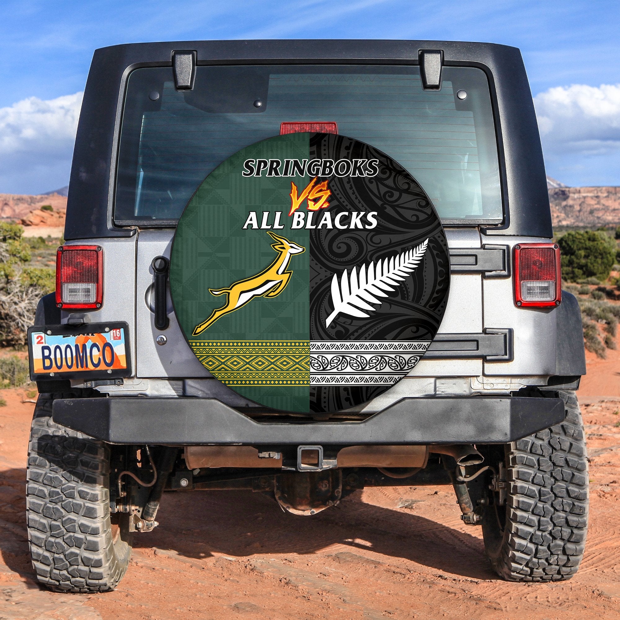 South Africa Protea and New Zealand Fern Spare Tire Cover Rugby Go Springboks vs All Black - Vibe Hoodie Shop