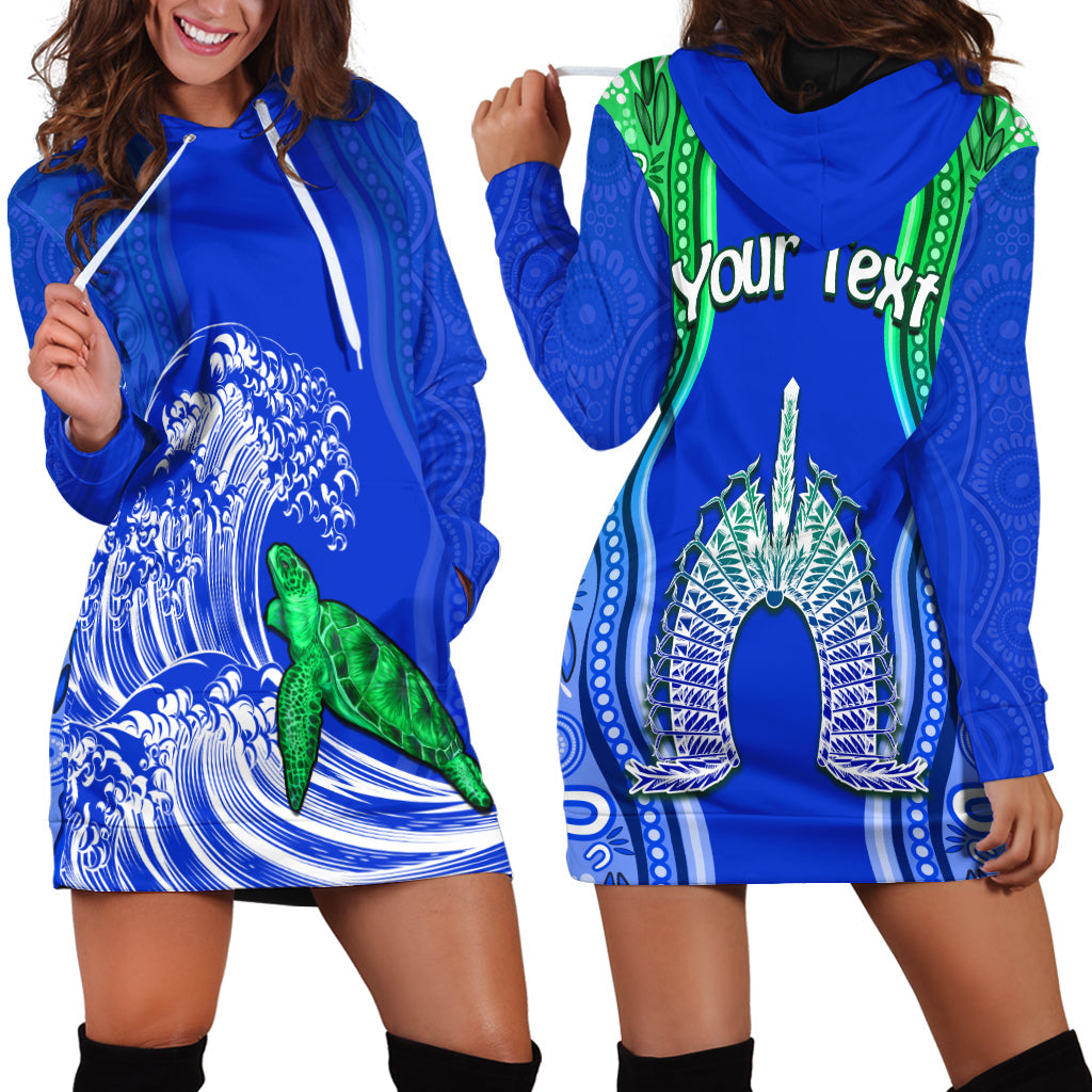 (Custom Personalised) Torres Strait Islands Hoodie Dress The Dhari Mix Aboriginal Turtle Version Blue - Vibe Hoodie Shop