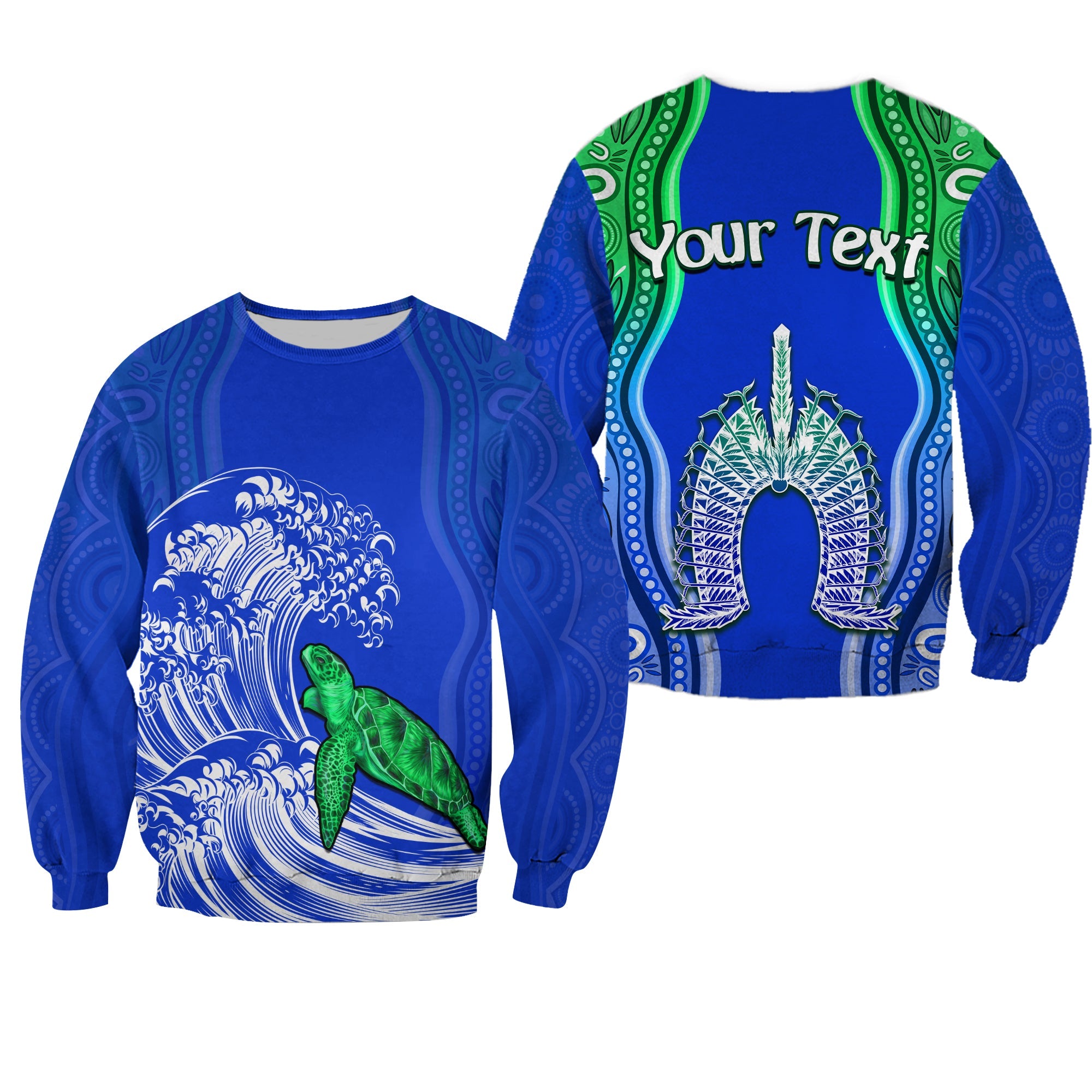 (Custom Personalised) Torres Strait Islands Sweatshirt The Dhari Mix Aboriginal Turtle Version Blue - Vibe Hoodie Shop