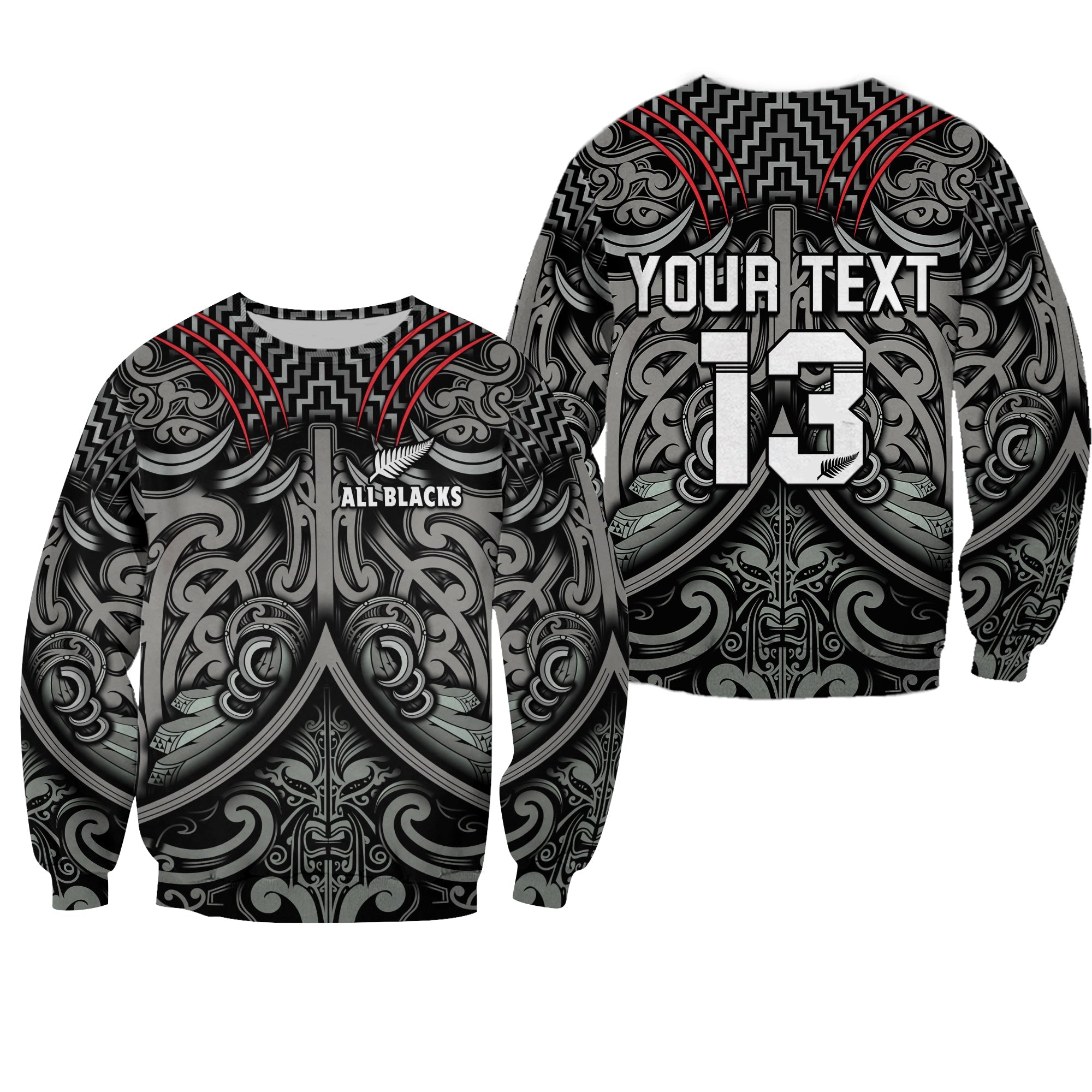 (Custom Text and Number) New Zealand Silver Fern Rugby Sweatshirt All Black NZ Maori Pattern - Vibe Hoodie Shop