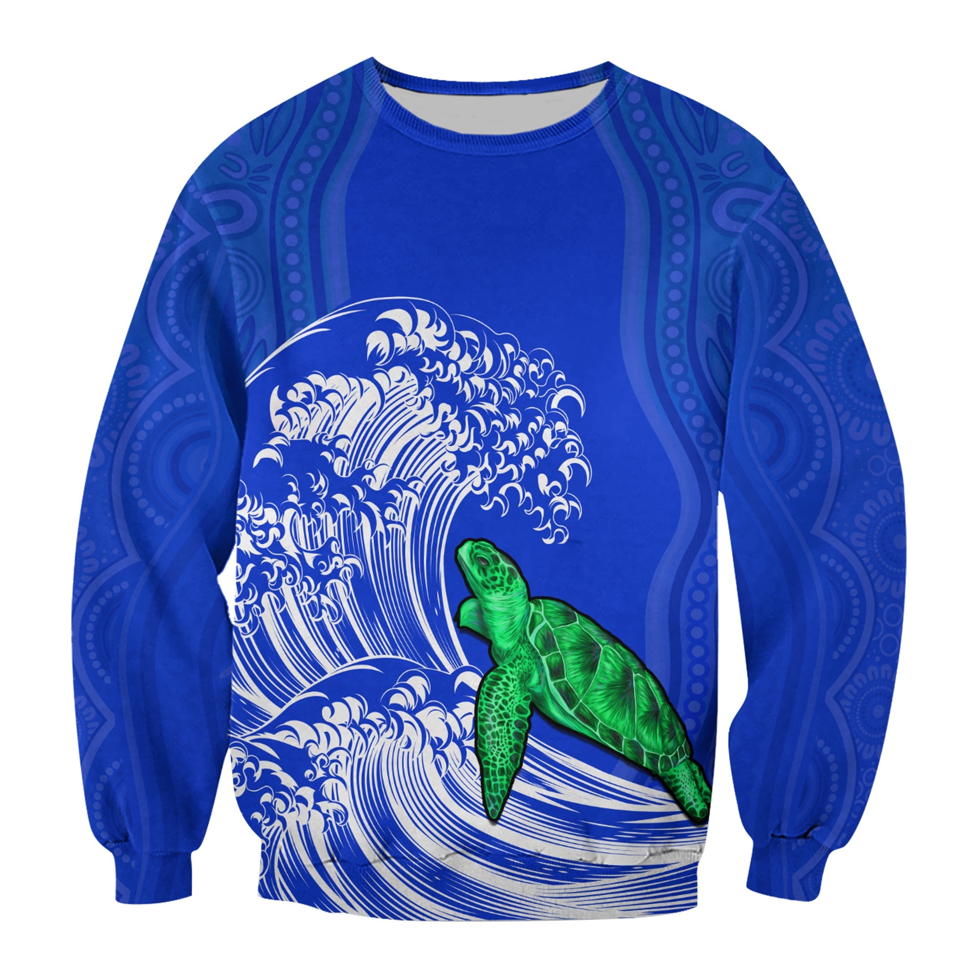 Torres Strait Islands Sweatshirt The Dhari Mix Aboriginal Turtle Version Blue - Vibe Hoodie Shop