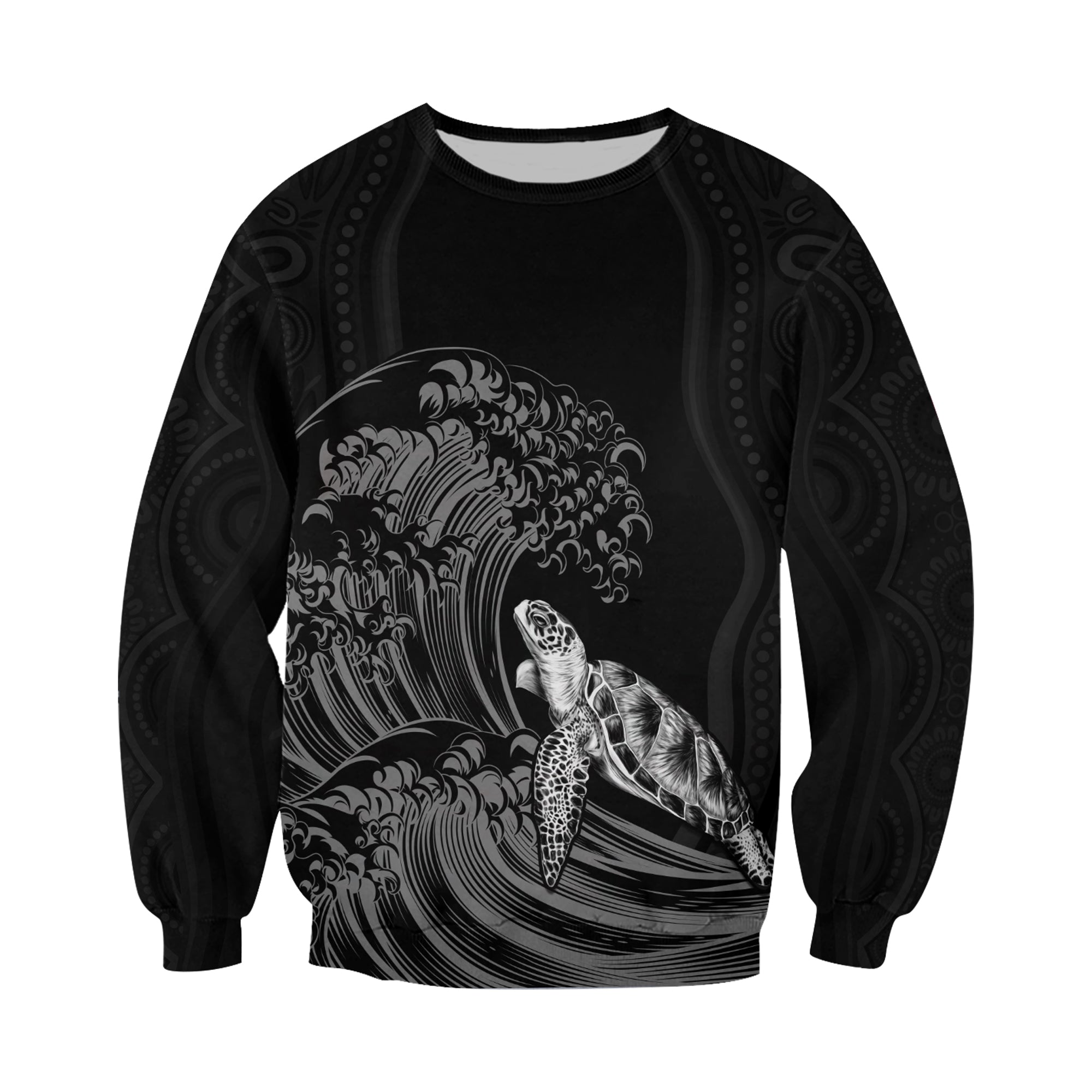 Torres Strait Islands Sweatshirt The Dhari Mix Aboriginal Turtle Version Black - Vibe Hoodie Shop