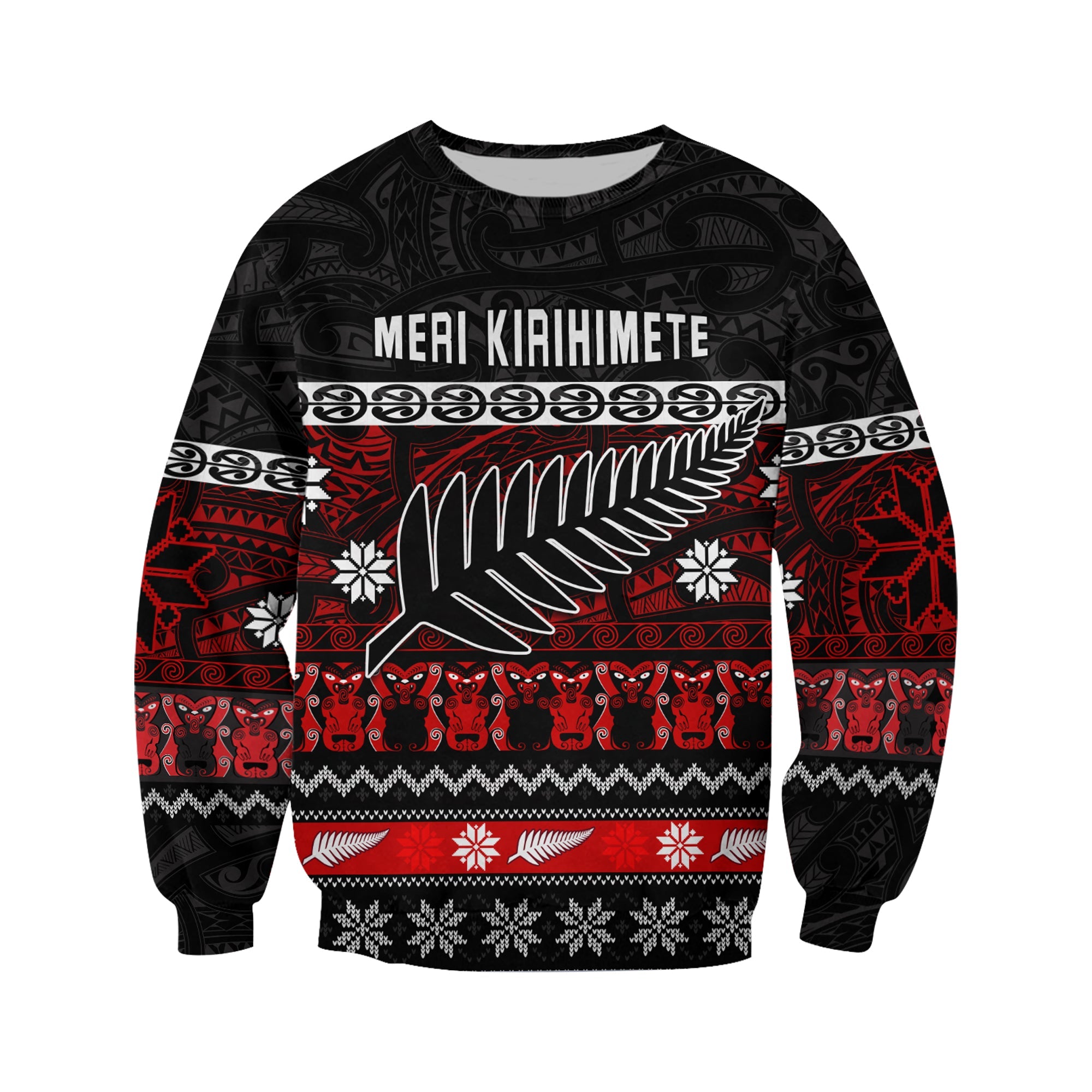 New Zealand Silver Fern Christmas Sweatshirt Maori Meri Kirihimete - Vibe Hoodie Shop