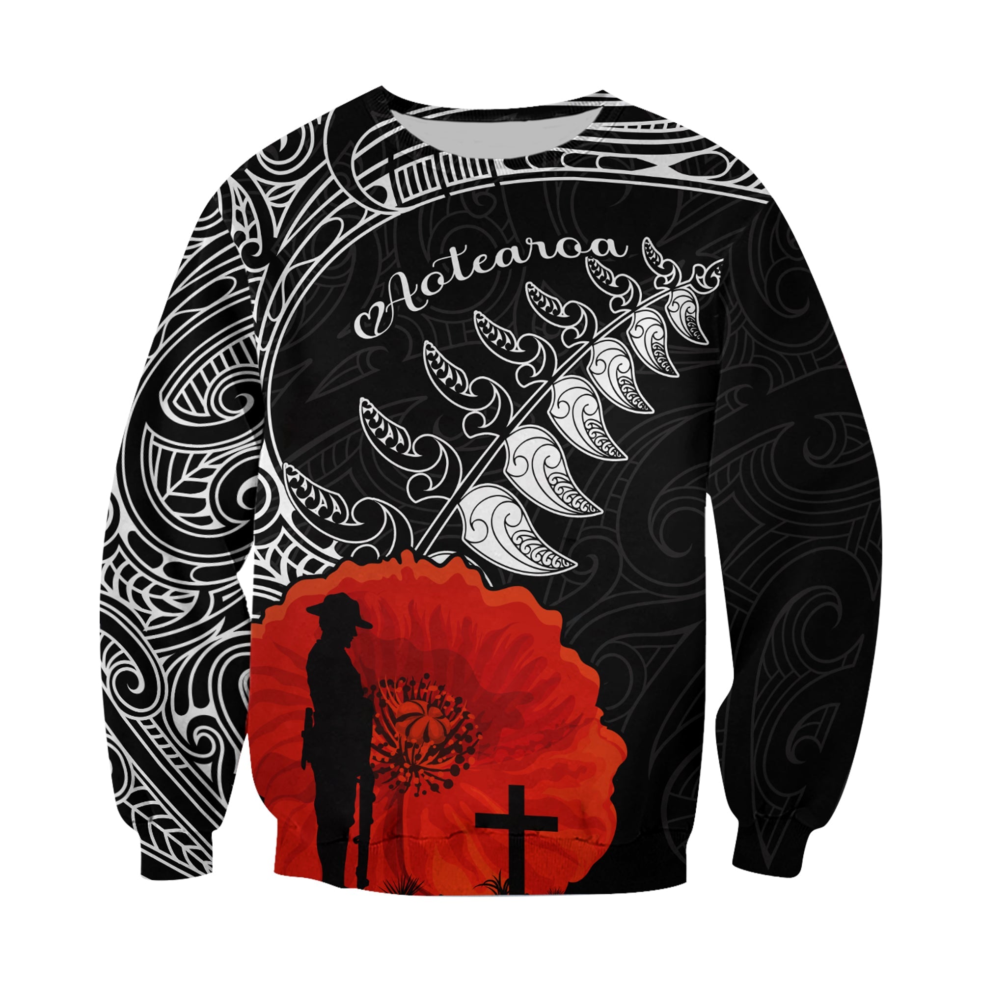 New Zealand ANZAC 2022 Sweatshirt Maori Mix Fern Poppy - Vibe Hoodie Shop