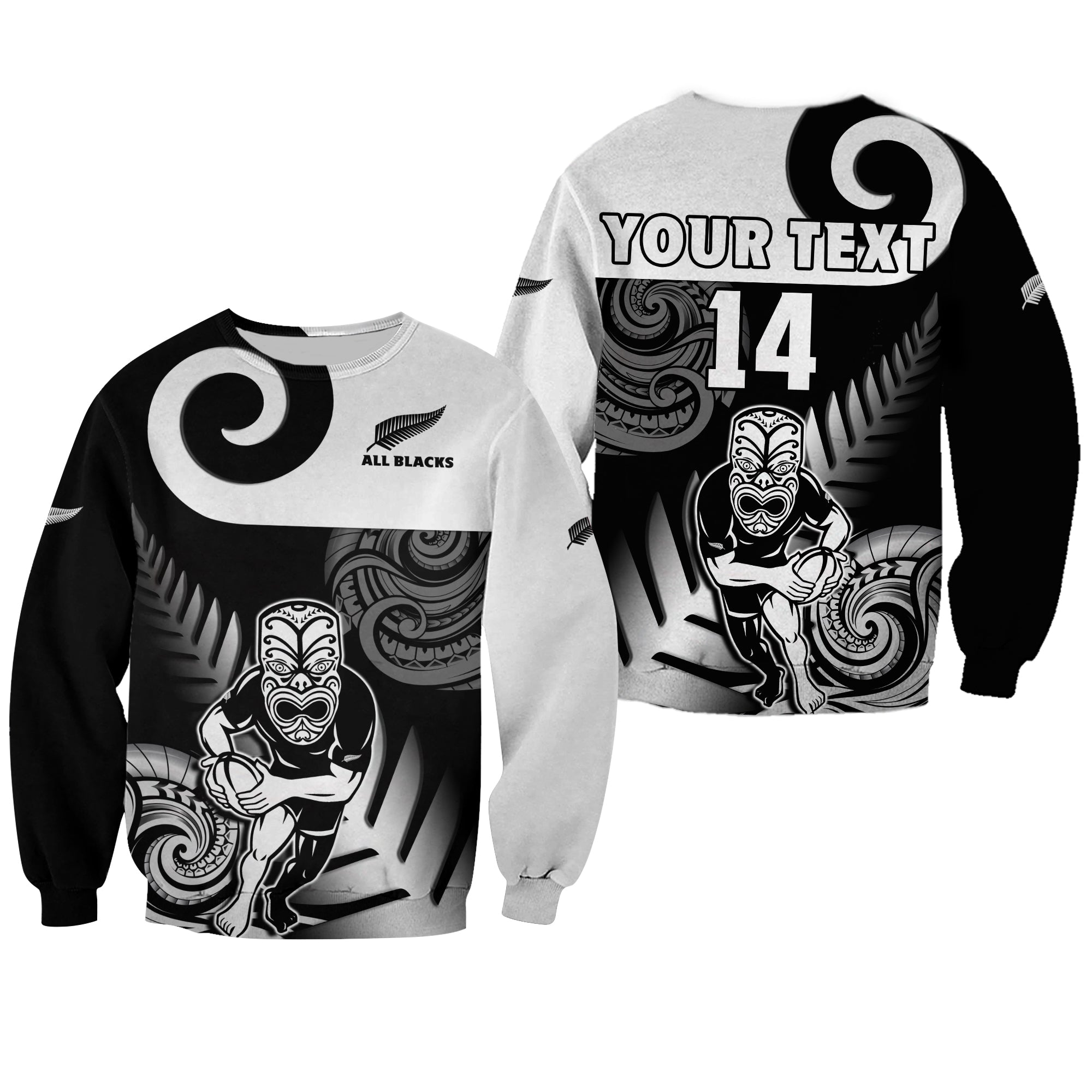 Custom Text And Number New Zealand Silver Fern Rugby Sweatshirt All Black Maori Koru - Vibe Hoodie Shop