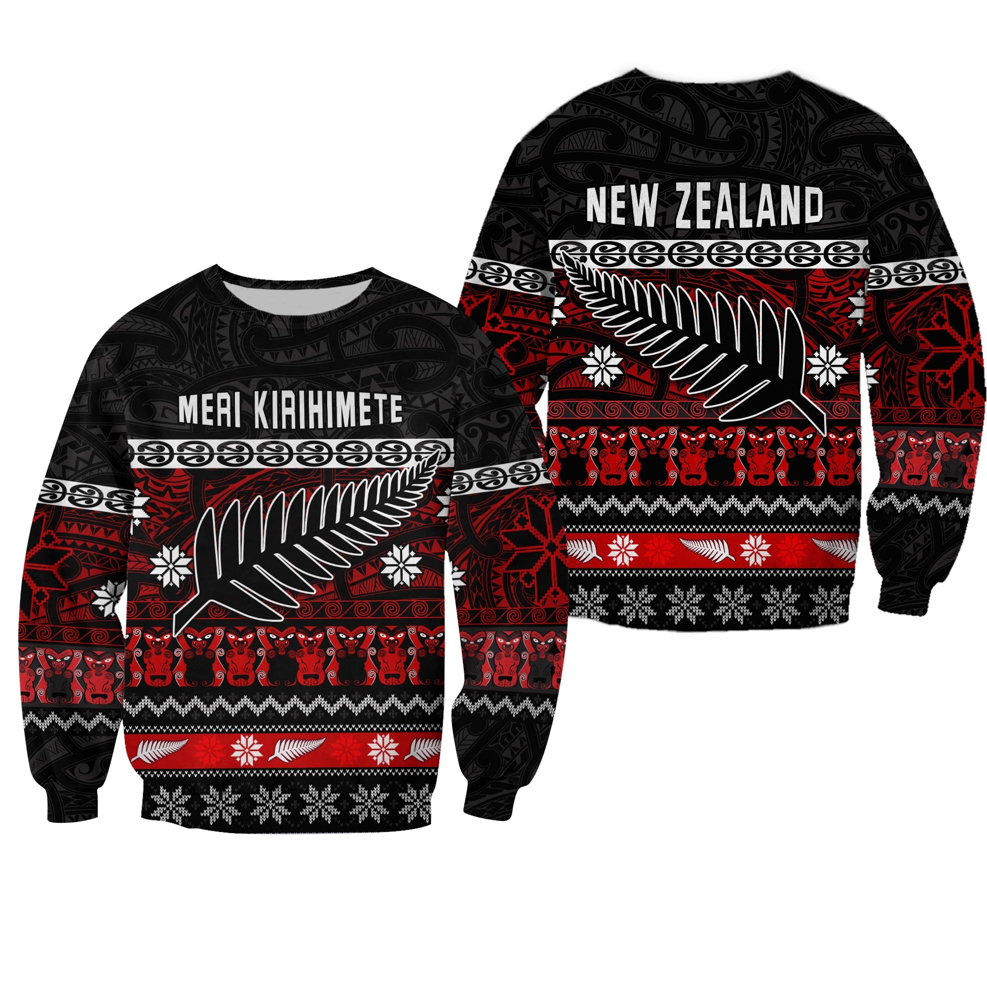 New Zealand Silver Fern Christmas Sweatshirt Maori Meri Kirihimete - Vibe Hoodie Shop