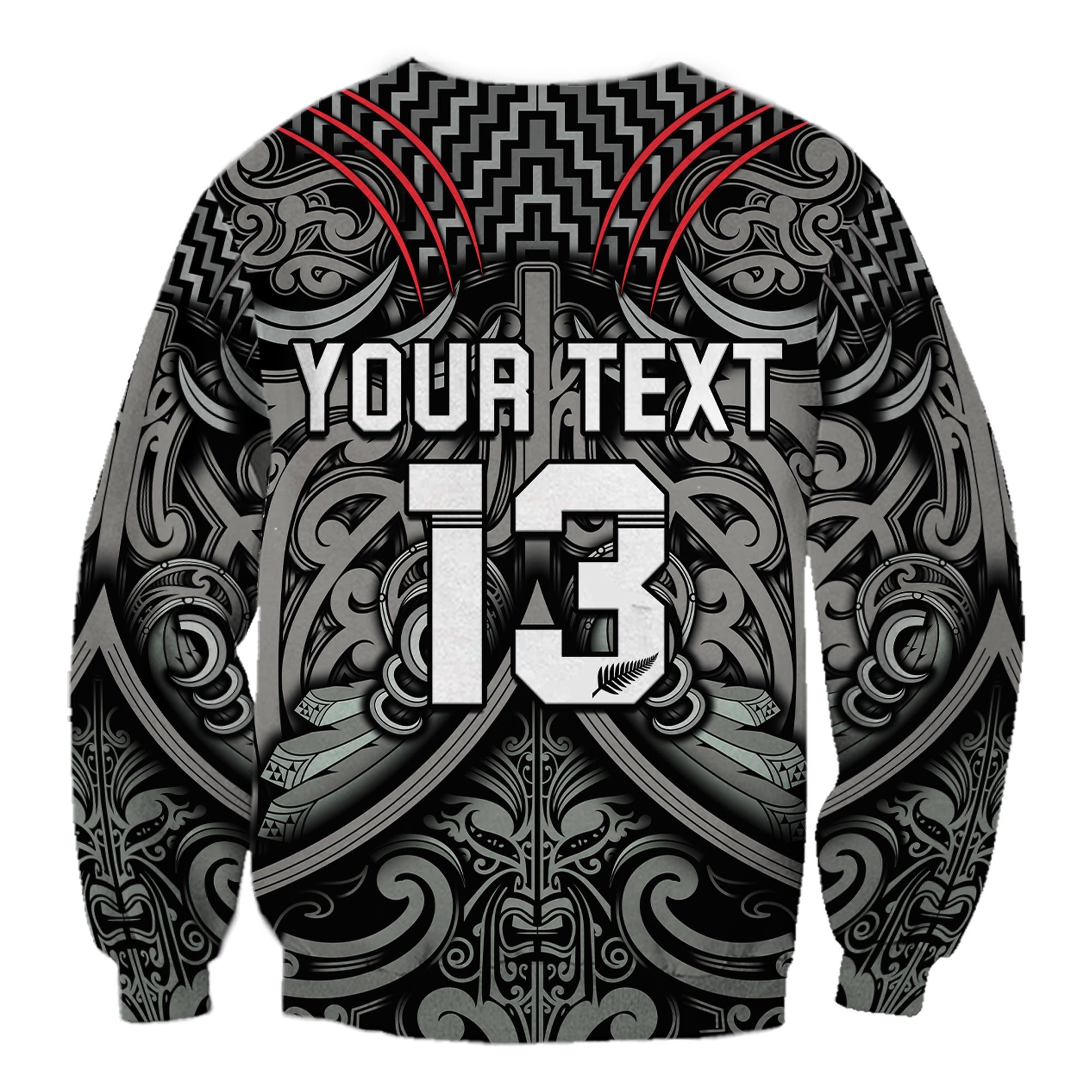 (Custom Text and Number) New Zealand Silver Fern Rugby Sweatshirt All Black NZ Maori Pattern - Vibe Hoodie Shop