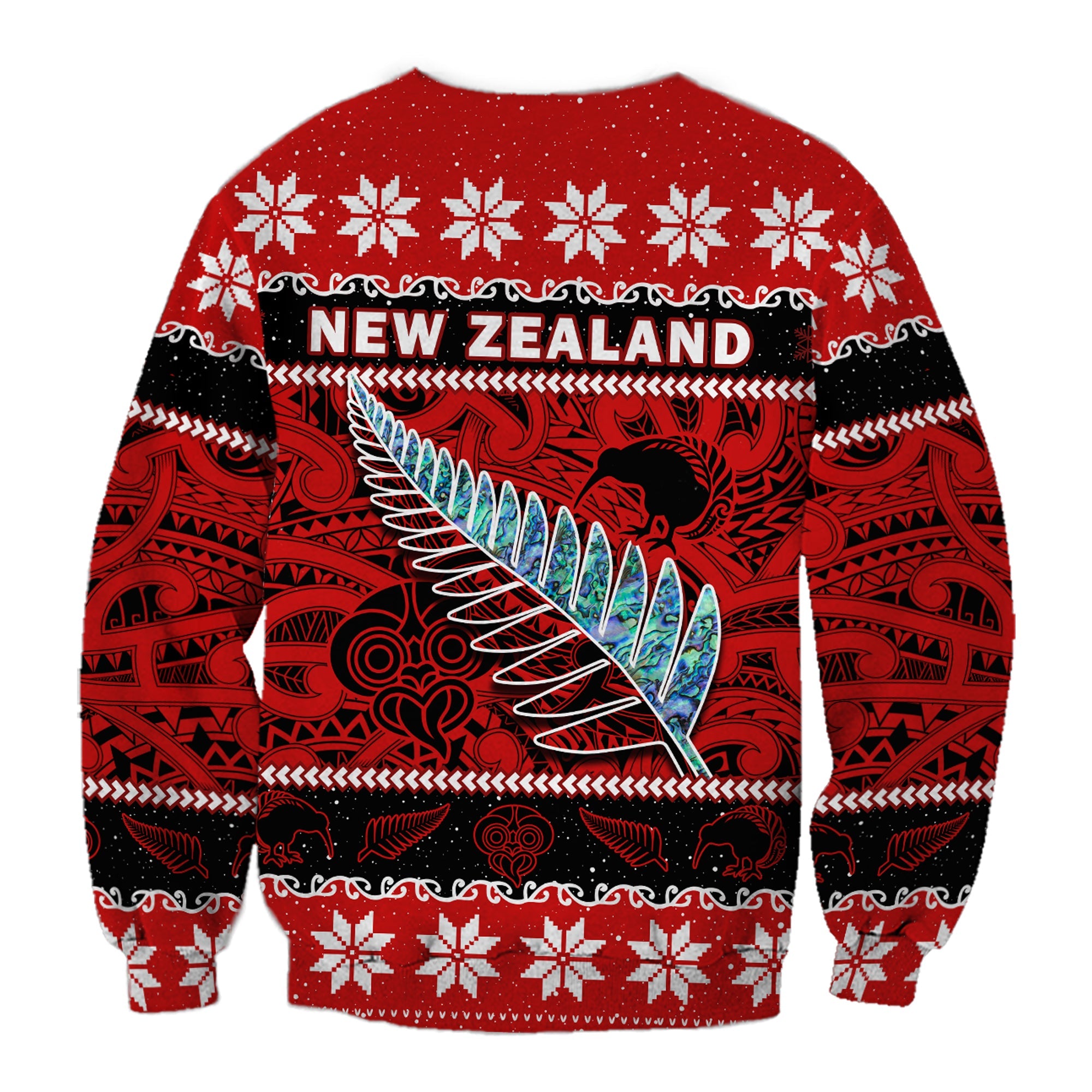 New Zealand Christmas Sweatshirt Paua Shell Silver Fern Meri Kirihimete - Vibe Hoodie Shop