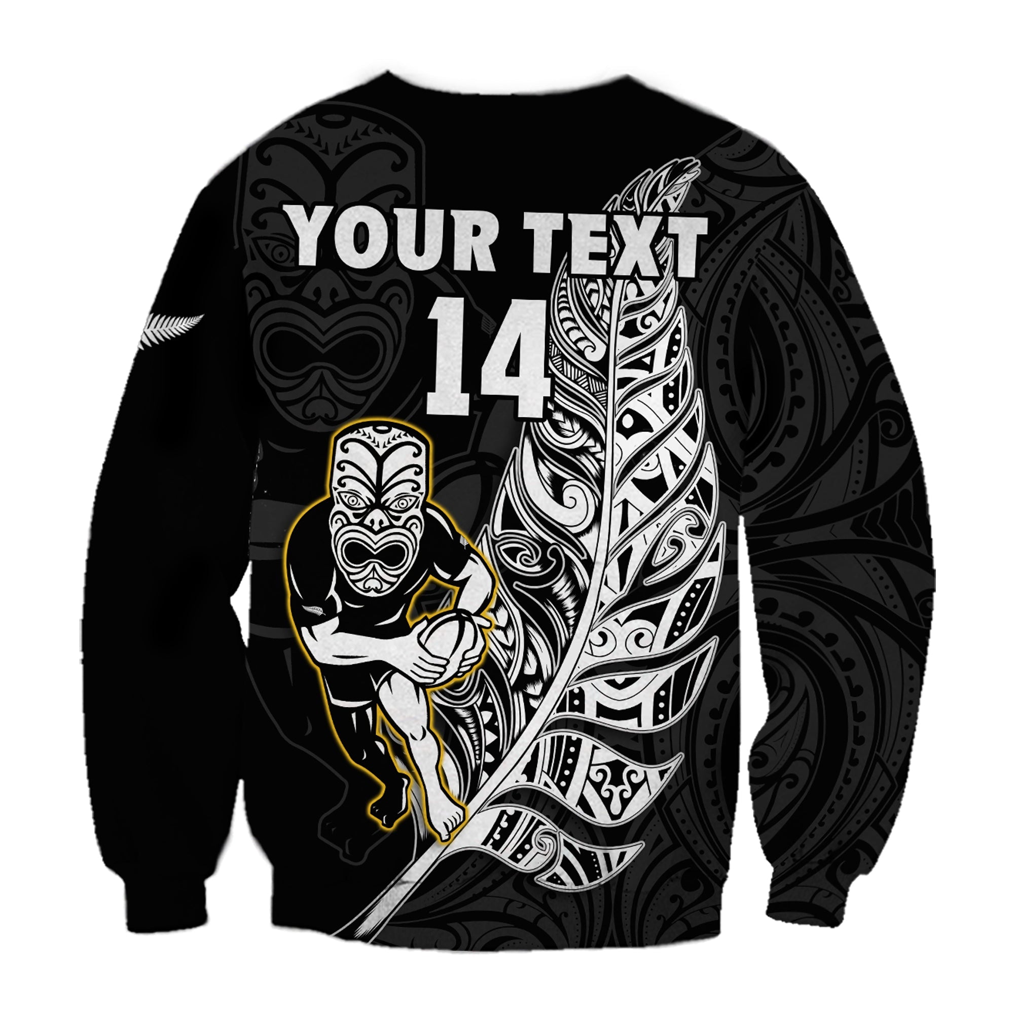 (Custom Text And Number) New Zealand Silver Fern Rugby Sweatshirt All Black Maori Version Black - Vibe Hoodie Shop