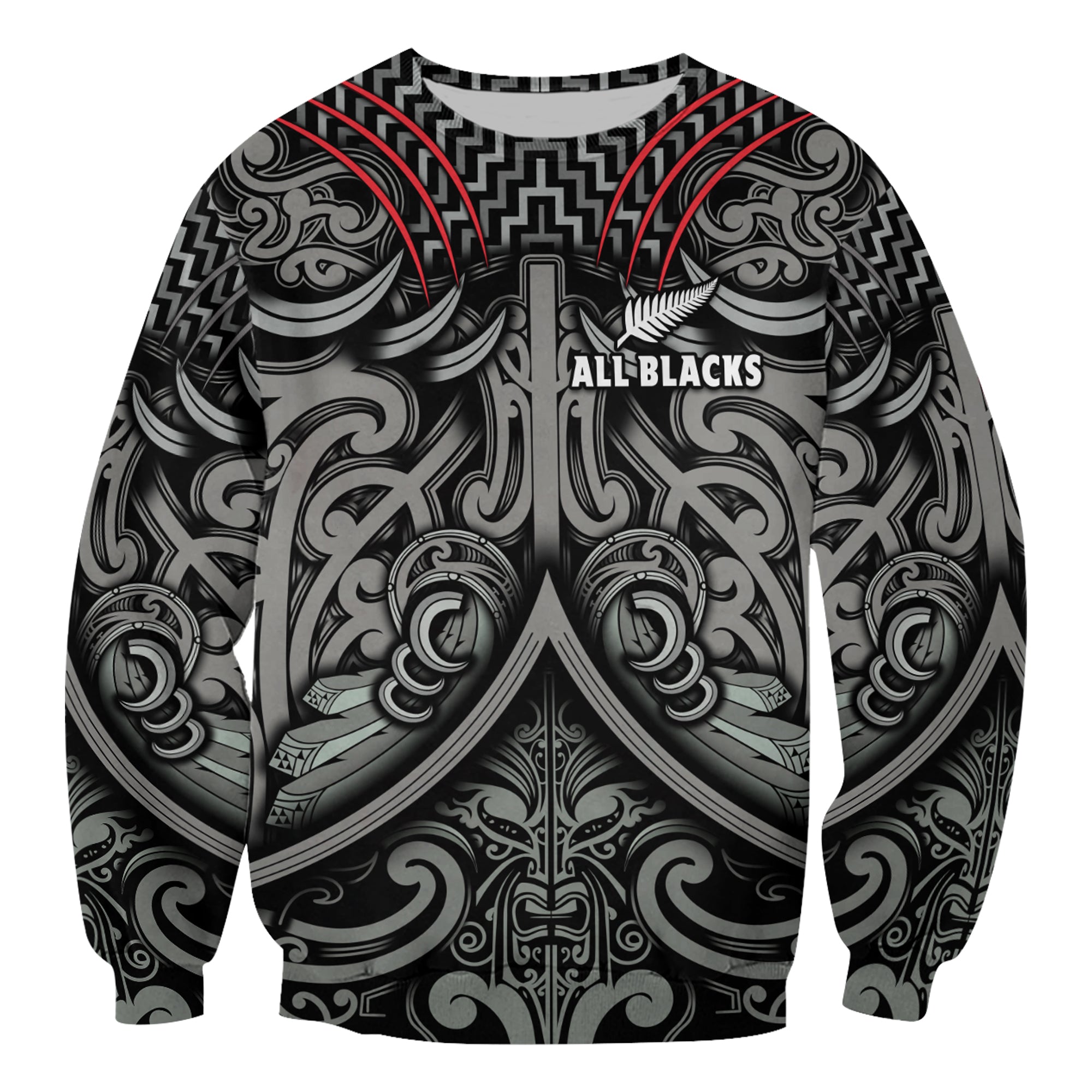 New Zealand Silver Fern Rugby Sweatshirt All Black NZ Maori Pattern - Vibe Hoodie Shop