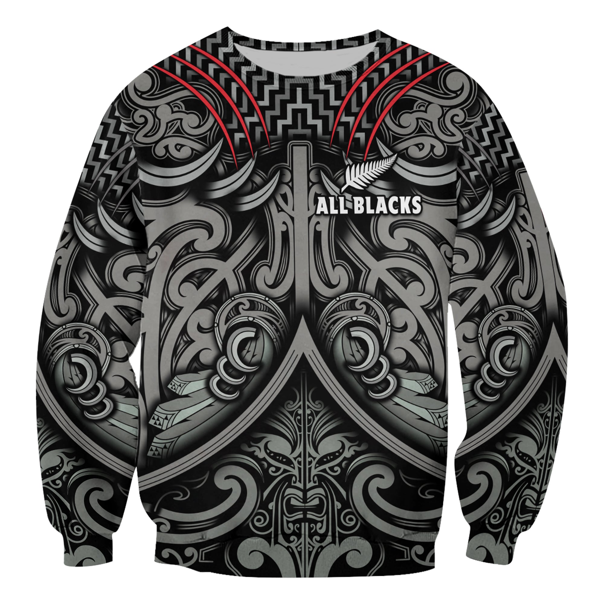 (Custom Text and Number) New Zealand Silver Fern Rugby Sweatshirt All Black NZ Maori Pattern - Vibe Hoodie Shop