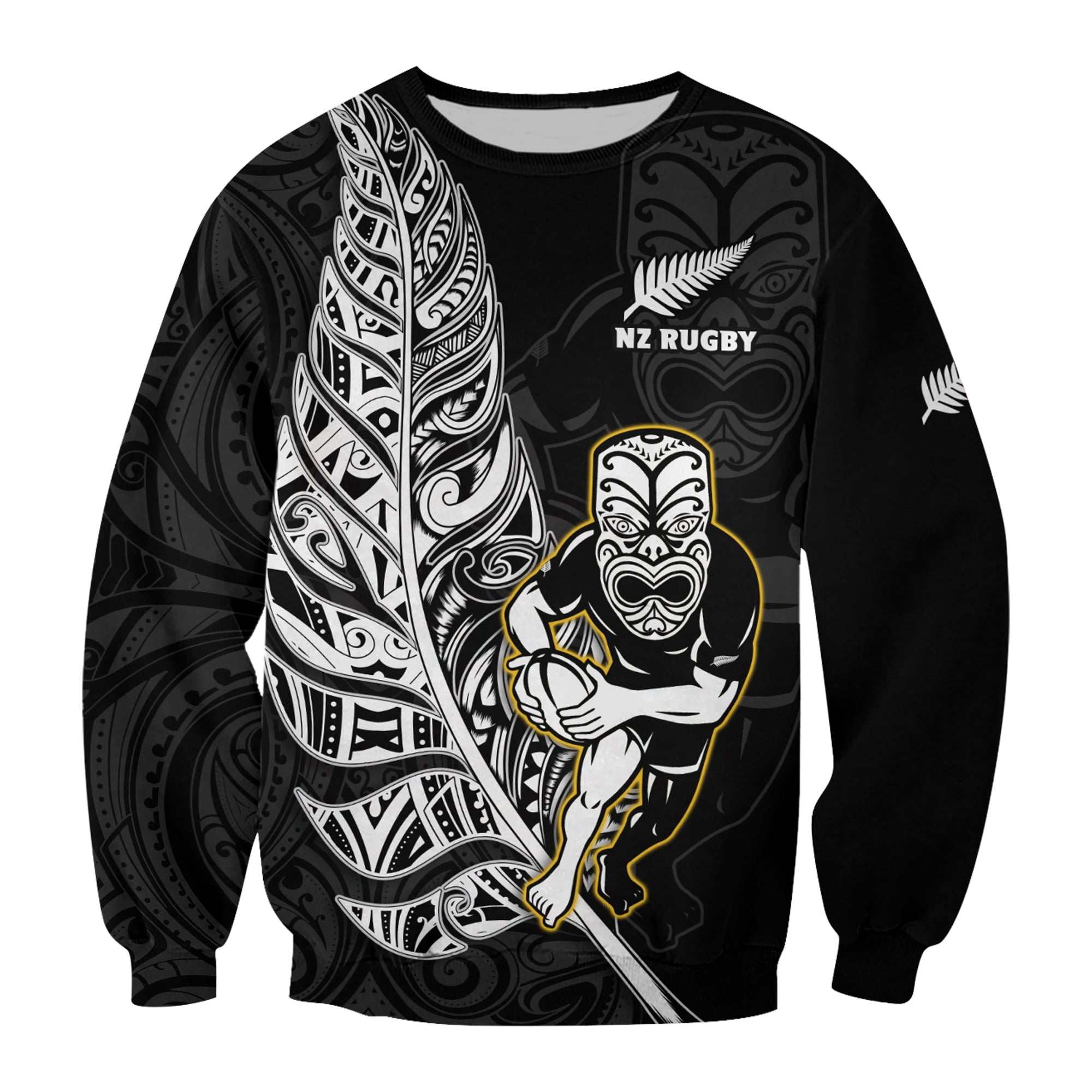 (Custom Text And Number) New Zealand Silver Fern Rugby Sweatshirt All Black Maori Version Black - Vibe Hoodie Shop