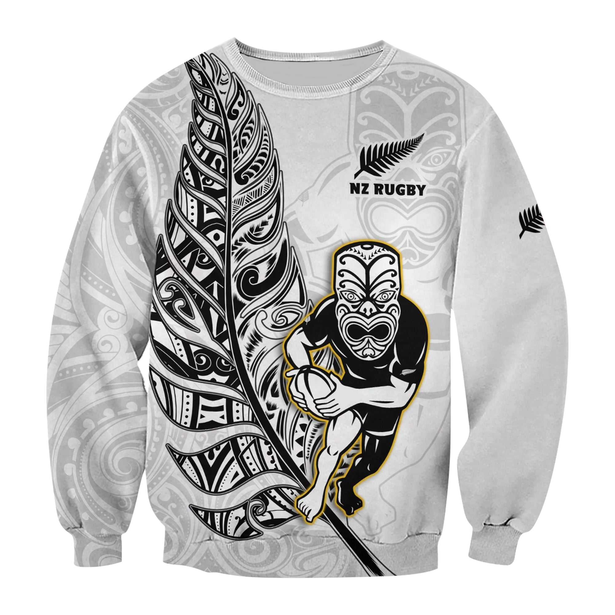 (Custom Text And Number) New Zealand Silver Fern Rugby Sweatshirt All Black Maori Version White - Vibe Hoodie Shop