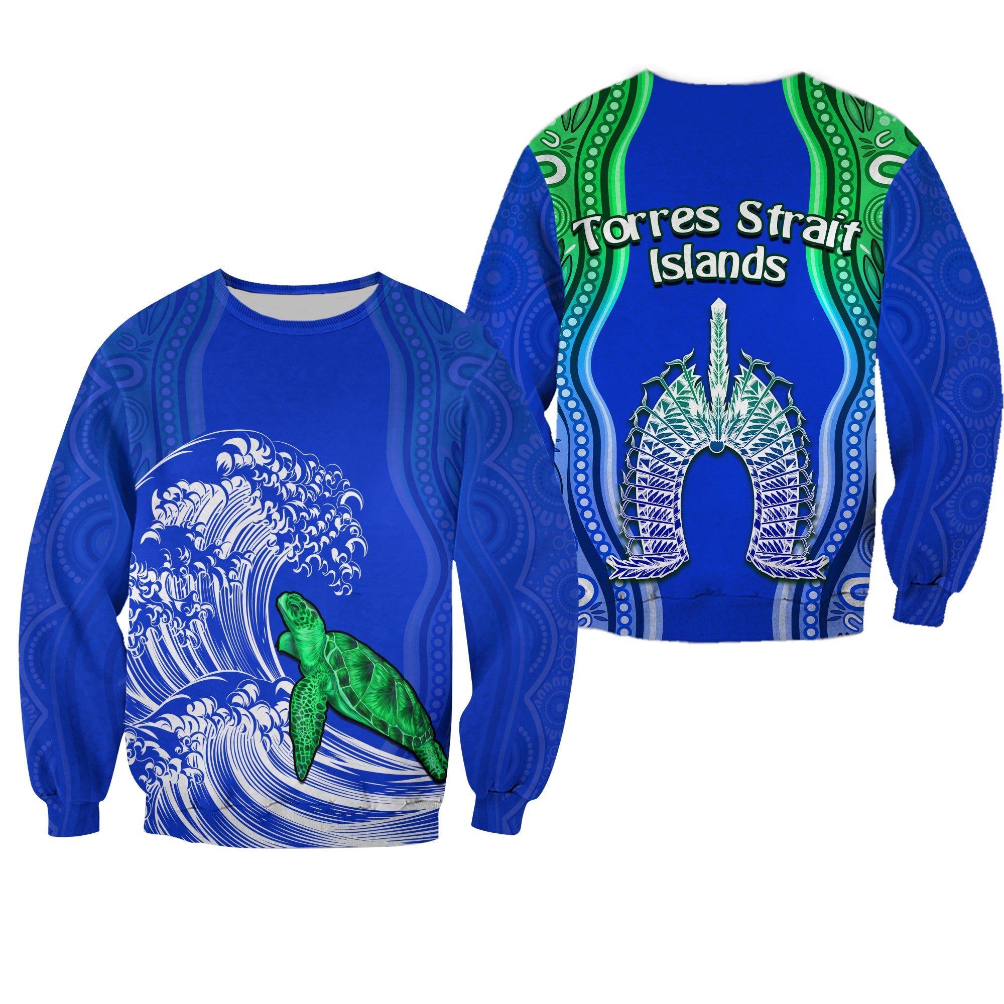 Torres Strait Islands Sweatshirt The Dhari Mix Aboriginal Turtle Version Blue - Vibe Hoodie Shop