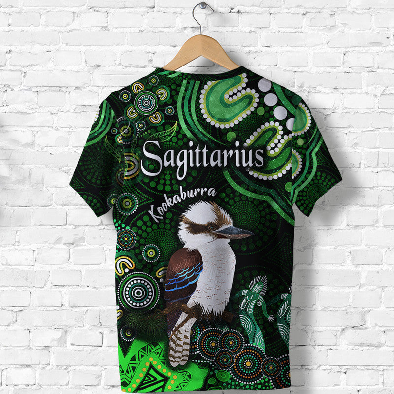 Australian Astrology T Shirt Sagittarius Kookaburra Zodiac Aboriginal Vibes - Green - Vibe Hoodie Shop