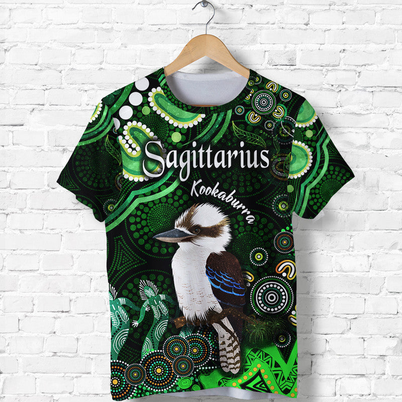 Australian Astrology T Shirt Sagittarius Kookaburra Zodiac Aboriginal Vibes - Green - Vibe Hoodie Shop