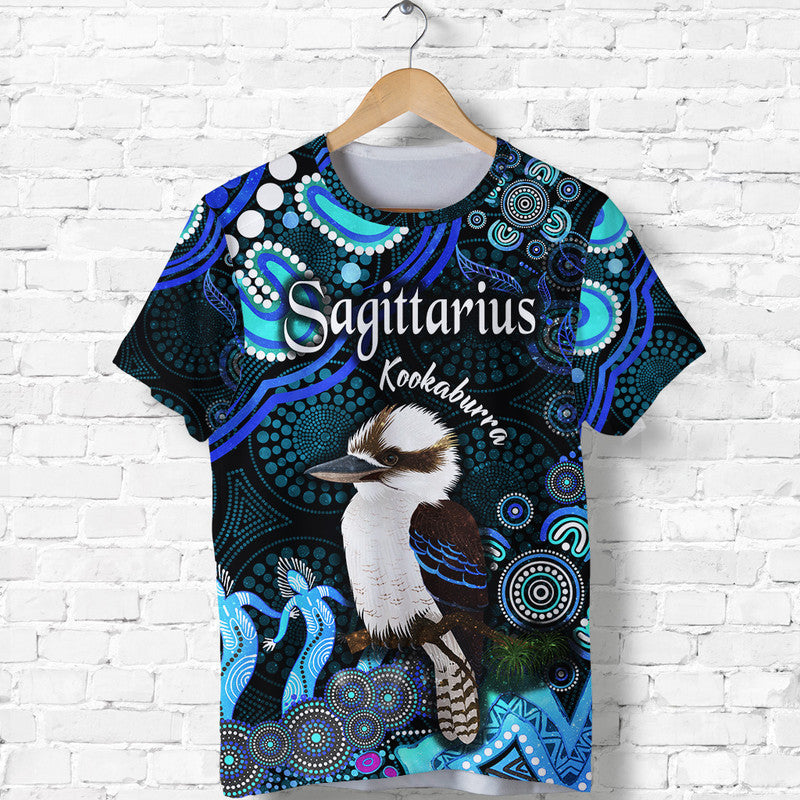 (Custom Personalised) Australian Astrology T Shirt Sagittarius Kookaburra Zodiac Aboriginal Vibes - Blue - Vibe Hoodie Shop