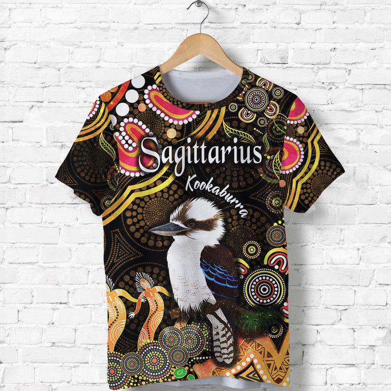 Australian Astrology T Shirt Sagittarius Kookaburra Zodiac Aboriginal Vibes - Gold - Vibe Hoodie Shop