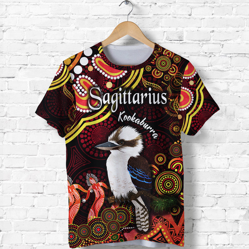 (Custom Personalised) Australian Astrology T Shirt Sagittarius Kookaburra Zodiac Aboriginal Vibes - Red - Vibe Hoodie Shop