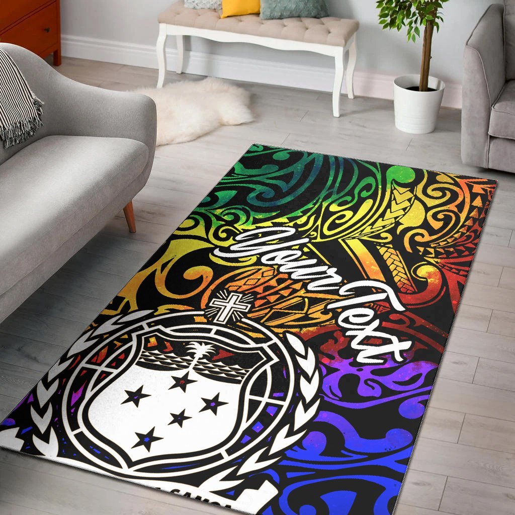 Samoa Custom Personalised Area Rug - Rainbow Polynesian Pattern - Vibe Hoodie Shop