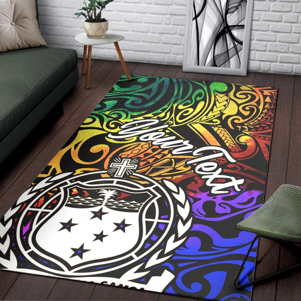 Samoa Custom Personalised Area Rug - Rainbow Polynesian Pattern - Vibe Hoodie Shop