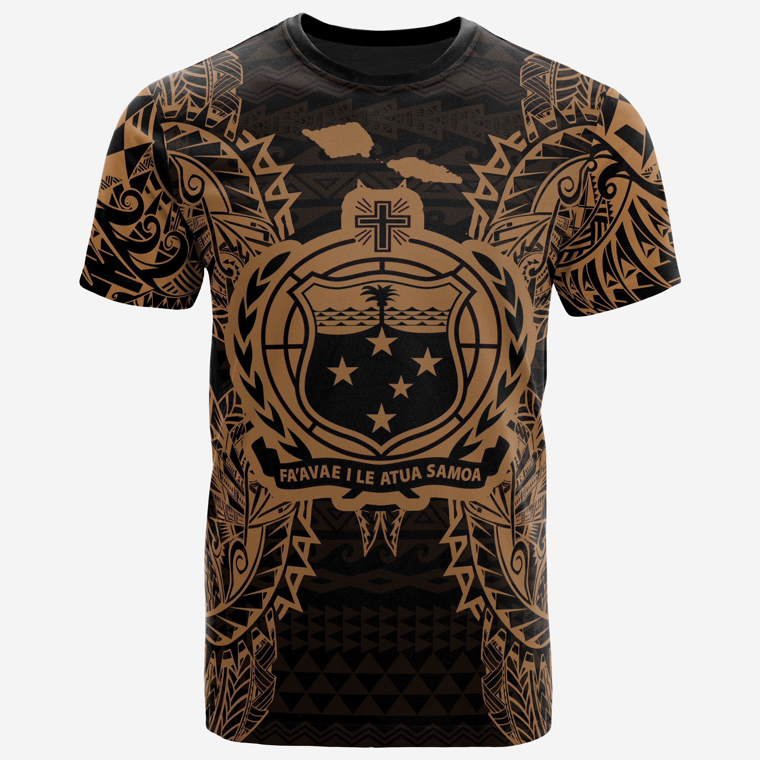 Vibe Hoodie Samoa All T shirt - Samoa Coat Of Arms Map Polynesian Tattoo Gold - Vibe Hoodie Shop