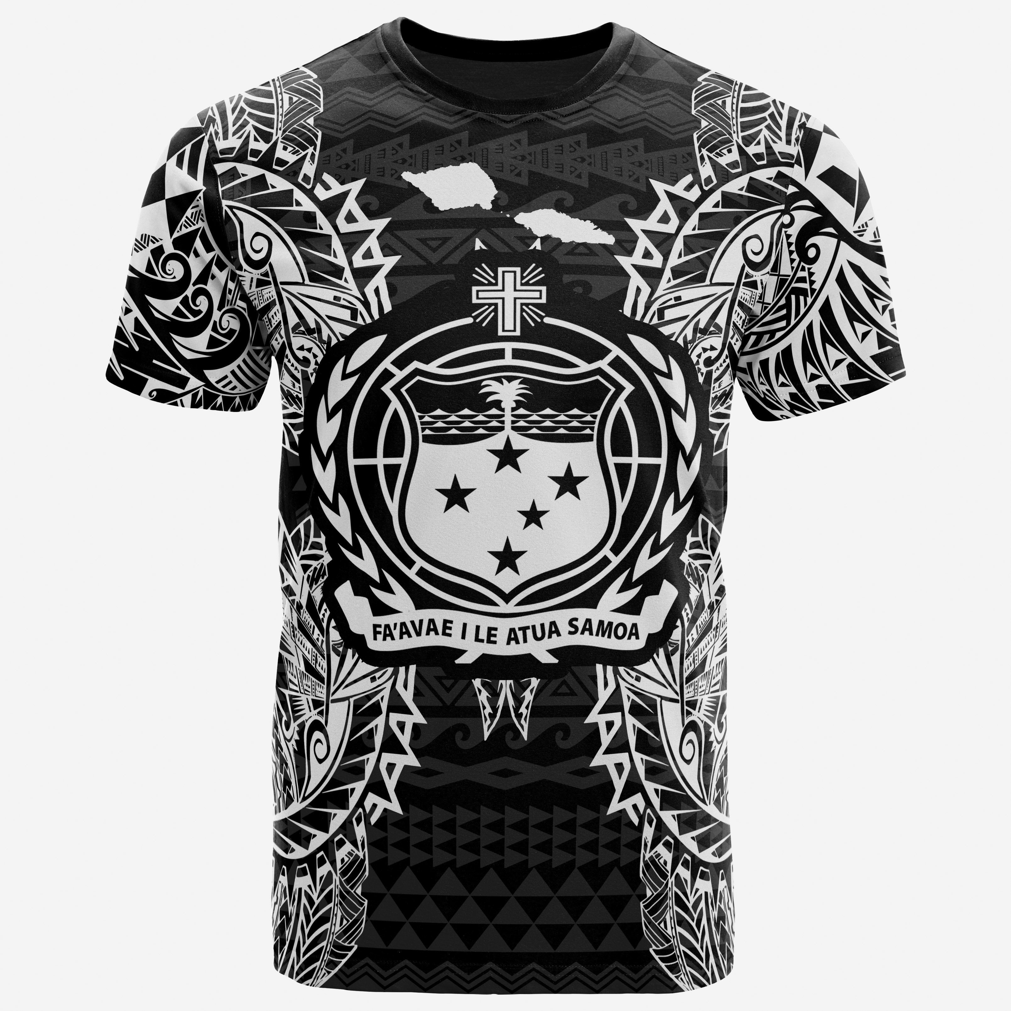 Vibe Hoodie Samoa All T shirt - Samoa Coat Of Arms Map Polynesian Tattoo White Black - Vibe Hoodie Shop