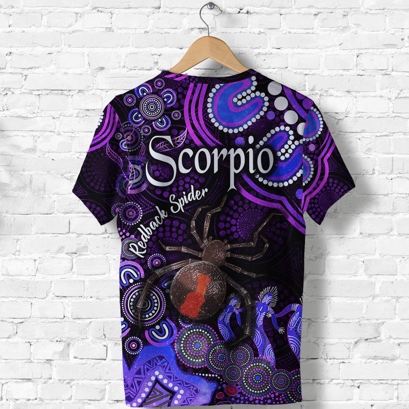 Australian Astrology T Shirt Scorpio Redback Spider Zodiac Aboriginal Vibes - Purple - Vibe Hoodie Shop