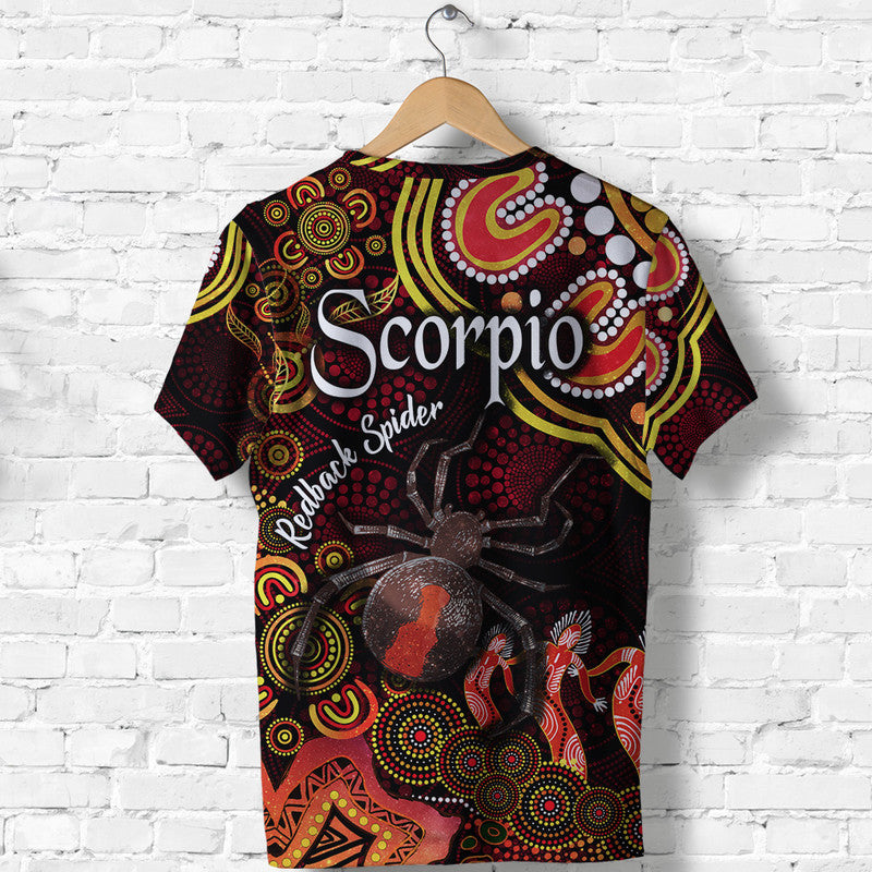 Australian Astrology T Shirt Scorpio Redback Spider Zodiac Aboriginal Vibes - Red - Vibe Hoodie Shop