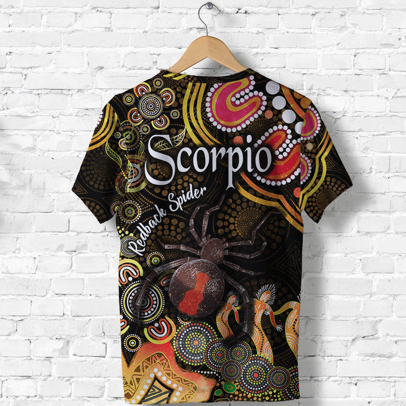 Australian Astrology T Shirt Scorpio Redback Spider Zodiac Aboriginal Vibes - Gold - Vibe Hoodie Shop