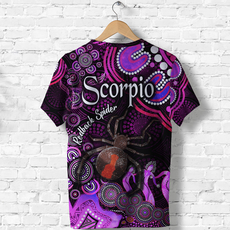 Australian Astrology T Shirt Scorpio Redback Spider Zodiac Aboriginal Vibes - Pink - Vibe Hoodie Shop