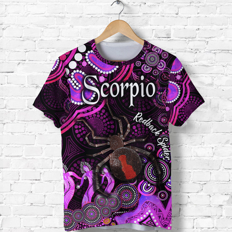 Australian Astrology T Shirt Scorpio Redback Spider Zodiac Aboriginal Vibes - Pink - Vibe Hoodie Shop
