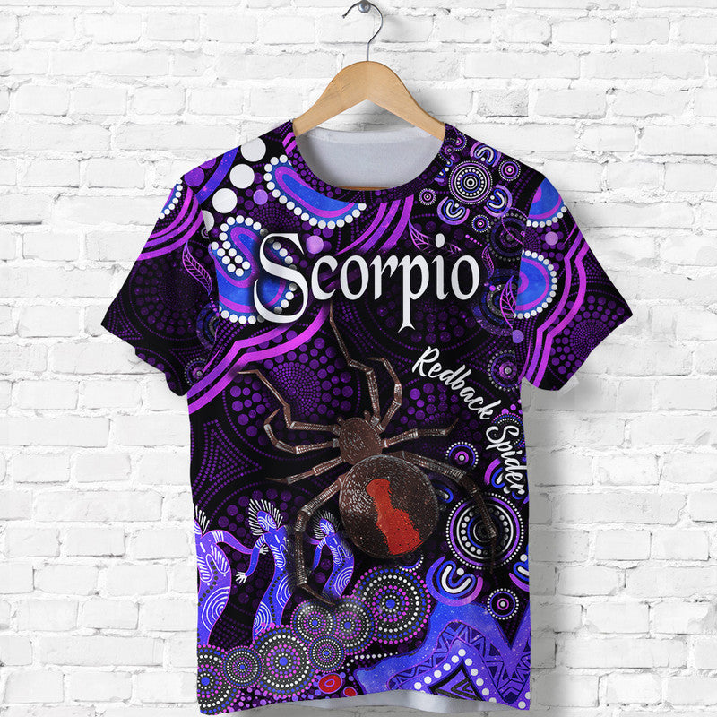(Custom Personalised) Australian Astrology T Shirt Scorpio Redback Spider Zodiac Aboriginal Vibes - Purple - Vibe Hoodie Shop