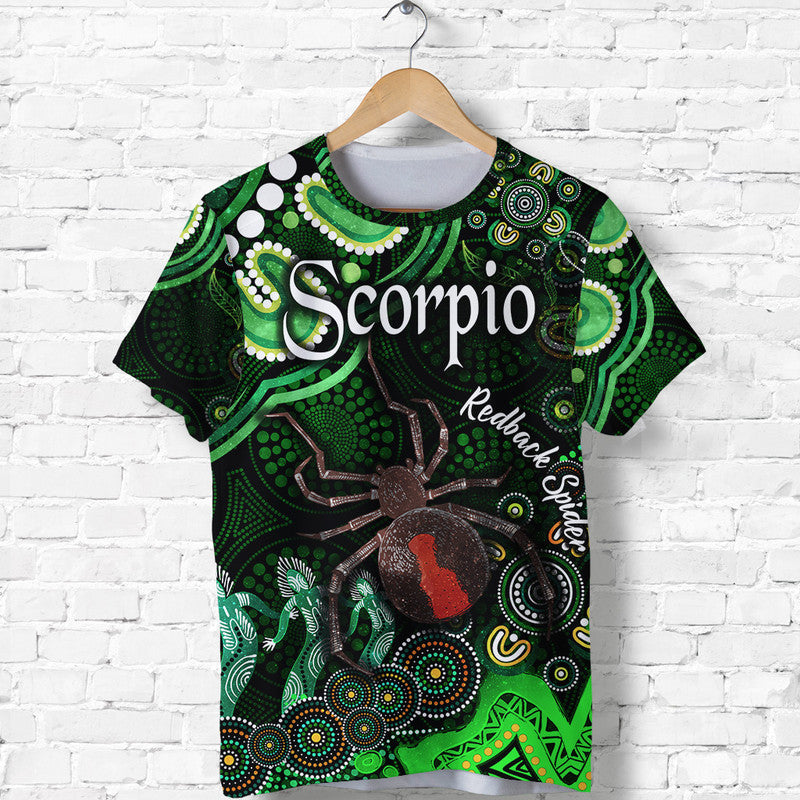 (Custom Personalised) Australian Astrology T Shirt Scorpio Redback Spider Zodiac Aboriginal Vibes - Green - Vibe Hoodie Shop