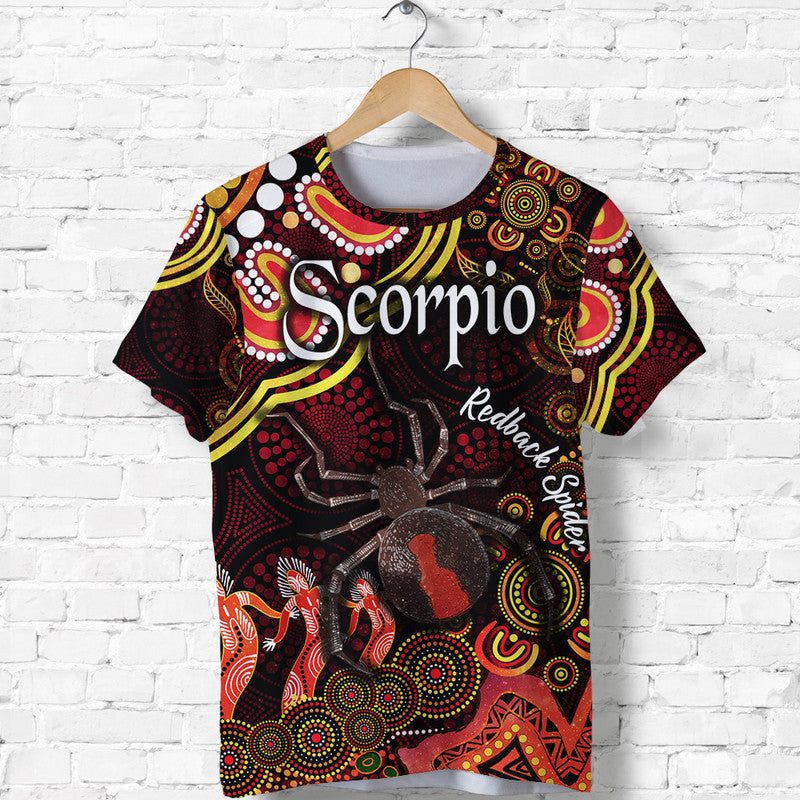 (Custom Personalised) Australian Astrology T Shirt Scorpio Redback Spider Zodiac Aboriginal Vibes - Red - Vibe Hoodie Shop